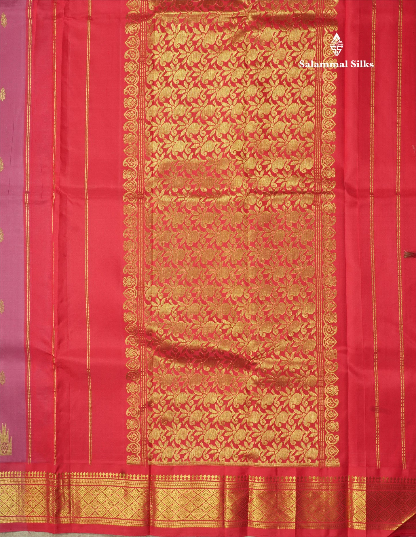 Onion Pink Pure Kanjivaram Silk Saree With One Side Contrast Tomato Red Border