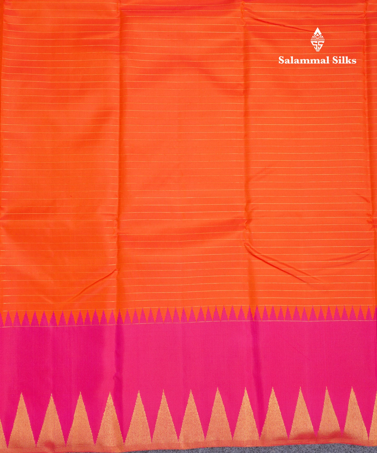 Orange Pure Kanjivaram Silk Saree With Contrast Pink 8 Kol Temple Border