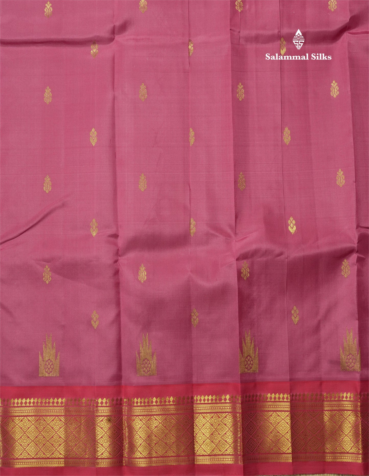 Onion Pink Pure Kanjivaram Silk Saree With One Side Contrast Tomato Red Border