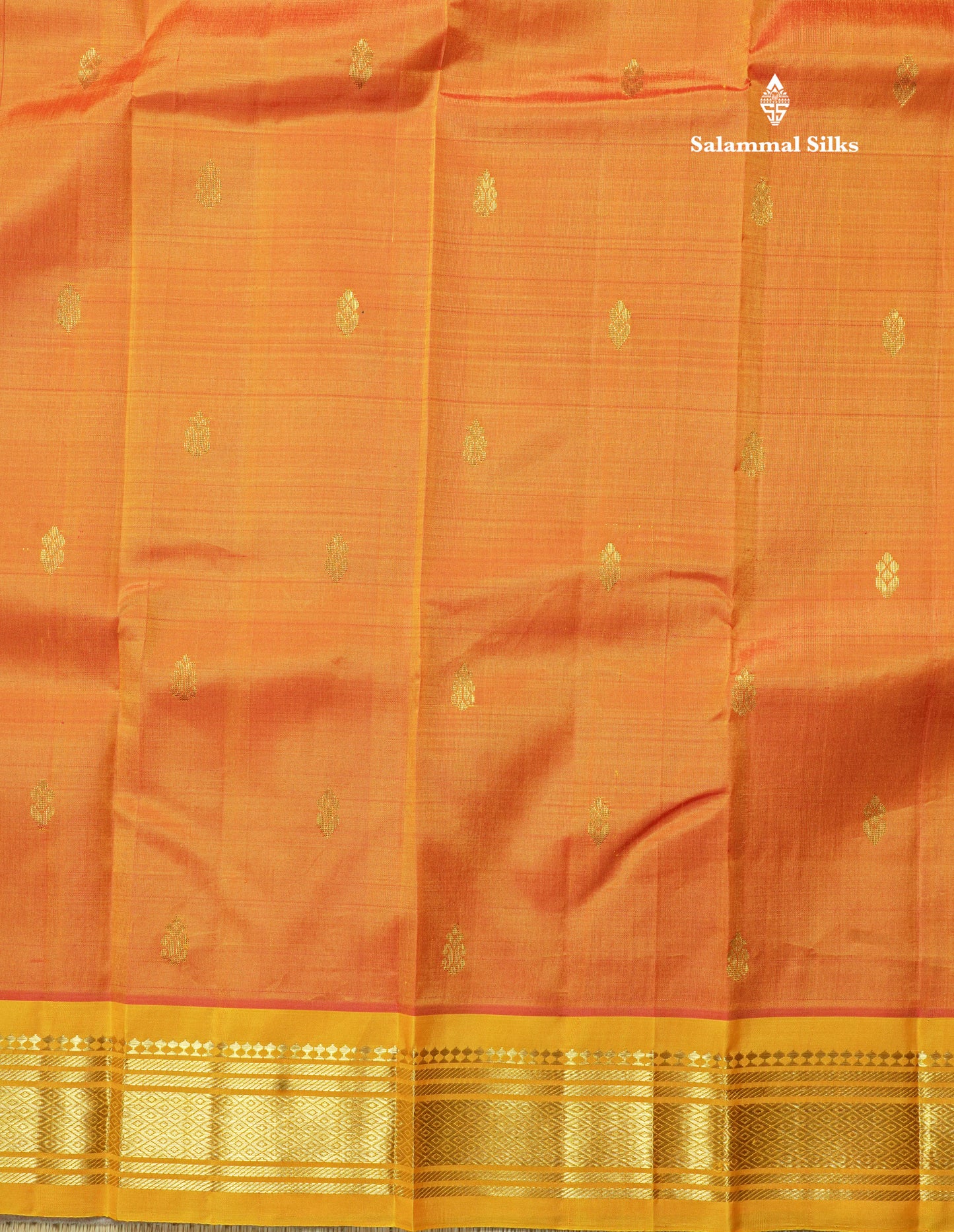 Yellowish orange Pure Kanjivaram Silk Saree With One Side Contrast Yellow Border