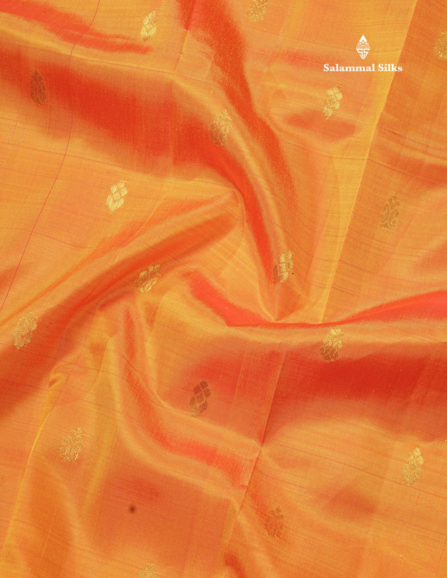 Yellowish orange Pure Kanjivaram Silk Saree With One Side Contrast Yellow Border