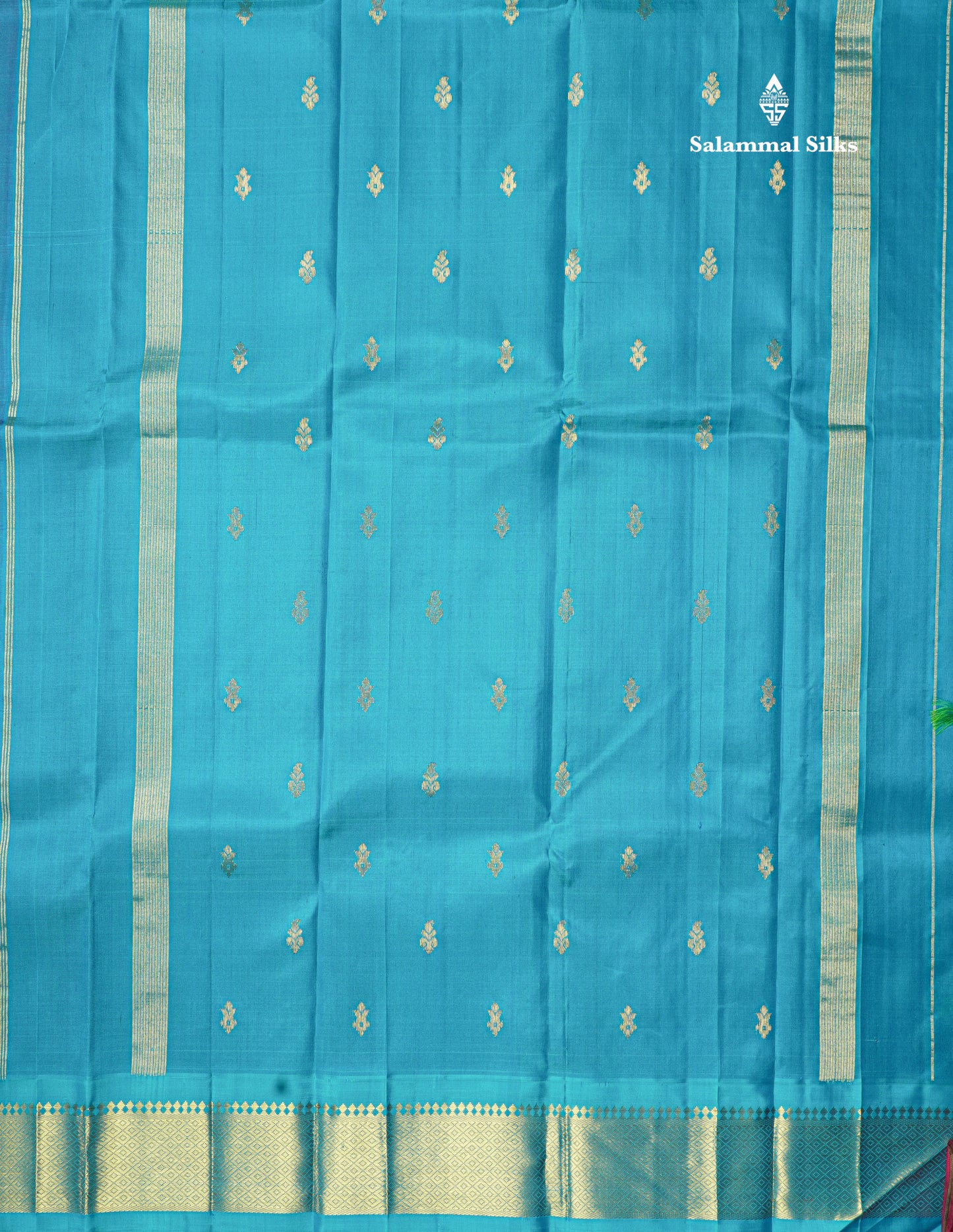 Pink Pure Kanjivaram Silk Saree With One Side Contrast Rama Blue Border