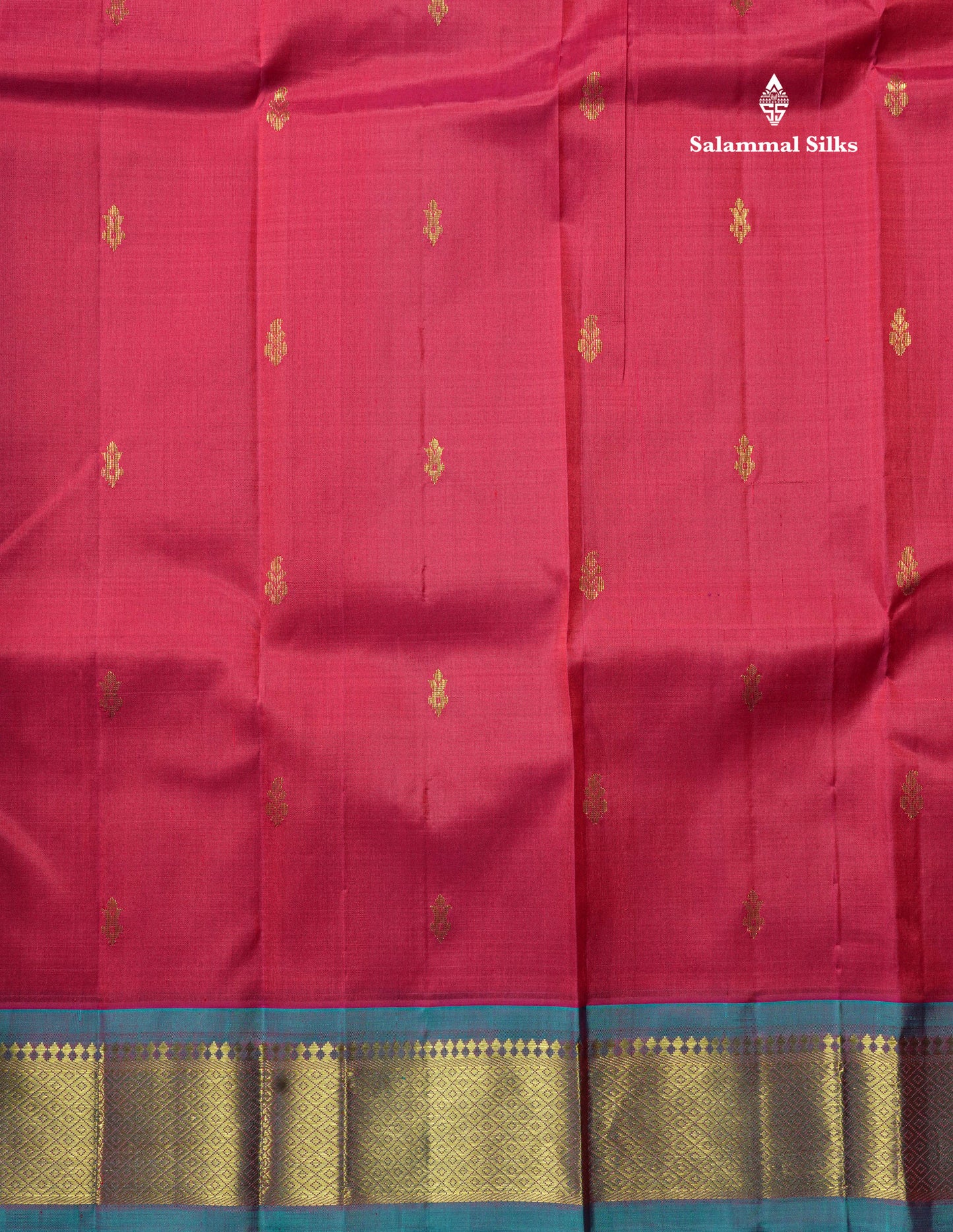Pink Pure Kanjivaram Silk Saree With One Side Contrast Rama Blue Border