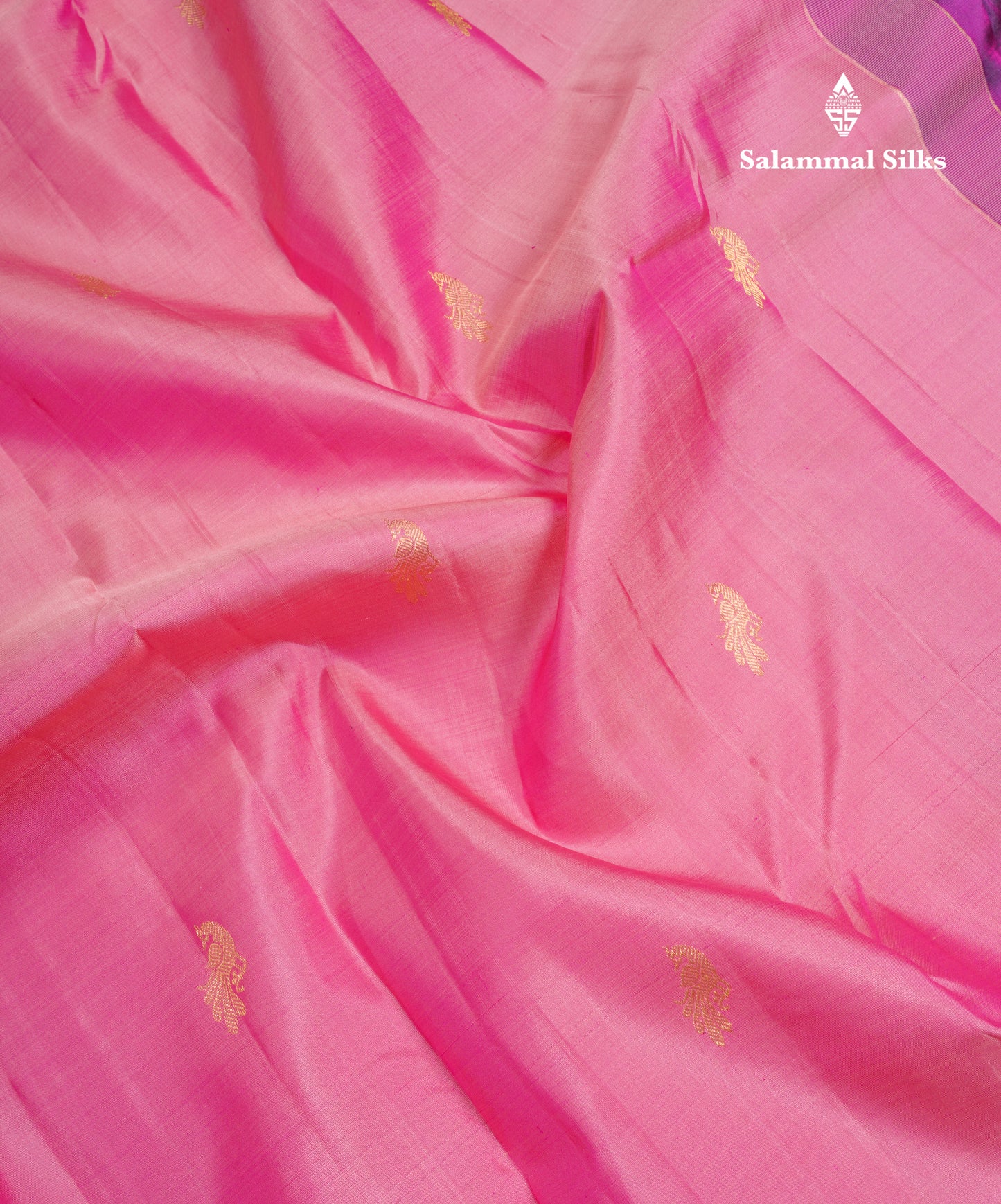 Light Pink Pure Kanjivaram Silk Saree With Contrast Dark Purple Fancy Border