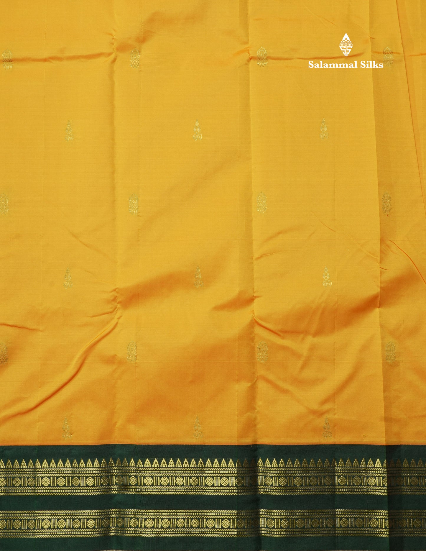 Yellow Pure Mix Saree With One Side Traditional Temple Bottle Green Border