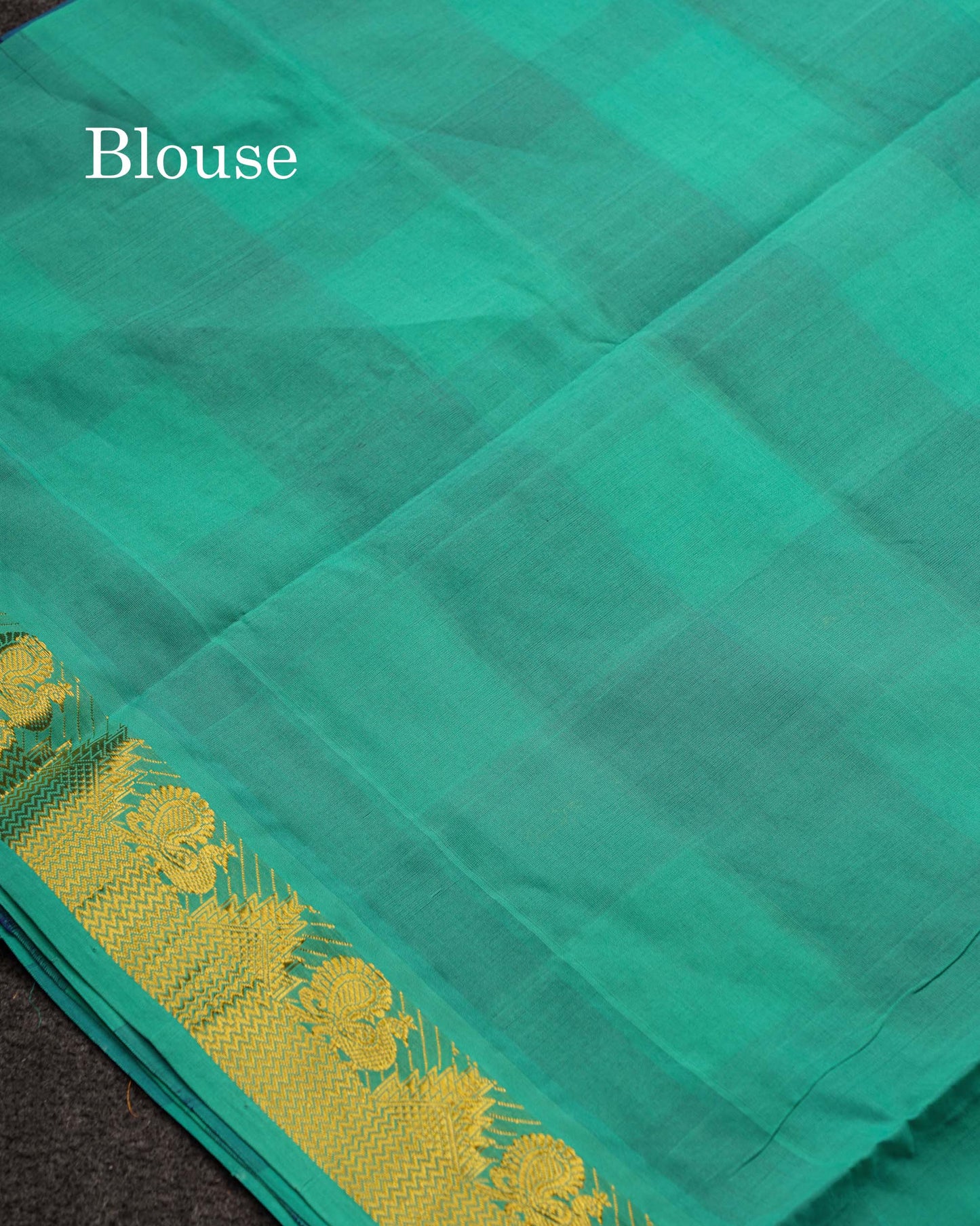 Beautiful Paalum Pazham Checks Semi Silk Cotton Saree With Contrast Sapphire Green Blouse