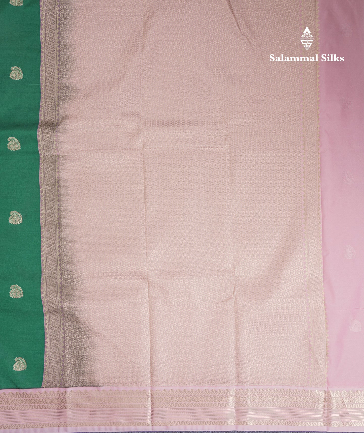 Bottle Green Semi Silk Saree With Contrast Baby Pink Small Border