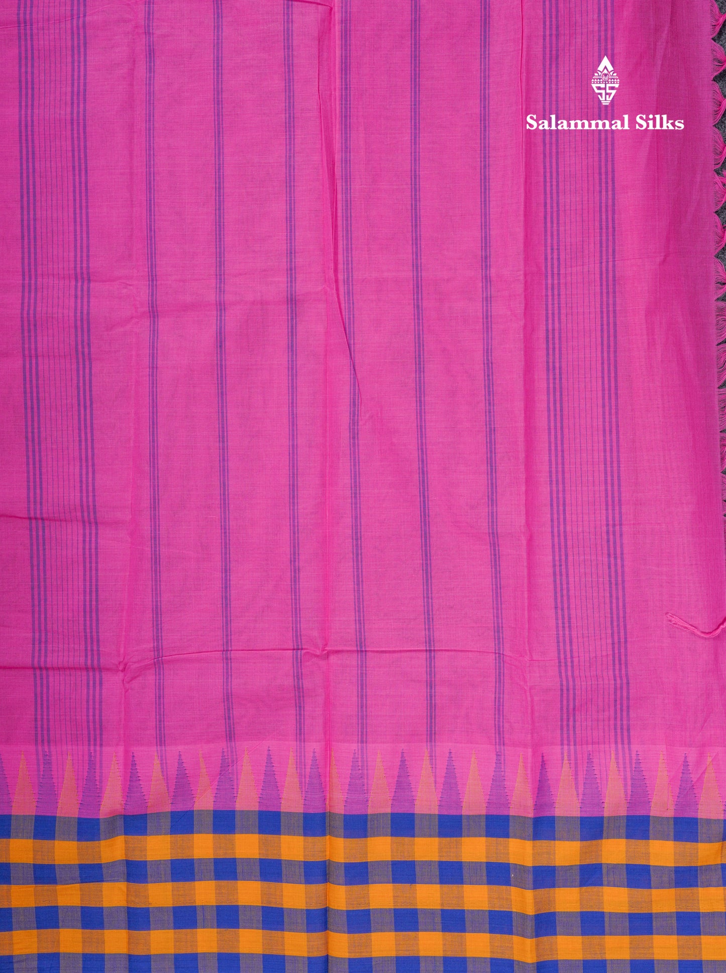 Beautiful Pink Plain Pure Cotton Saree With Traditional Paalum Pazham Checks Border