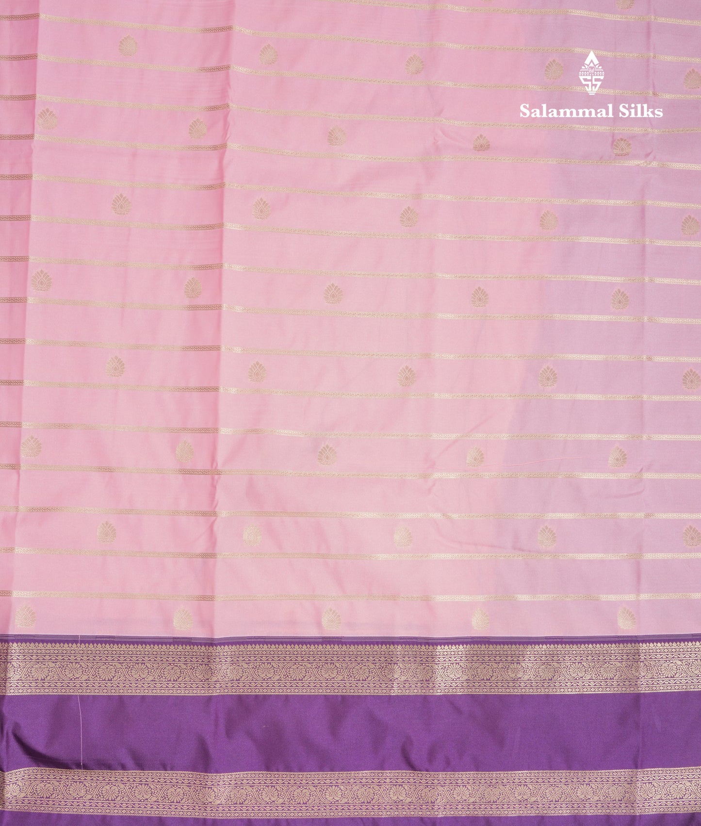 Baby Pink Semi Silk Saree With Contrast Dark Purple Traditional Rettapet Border