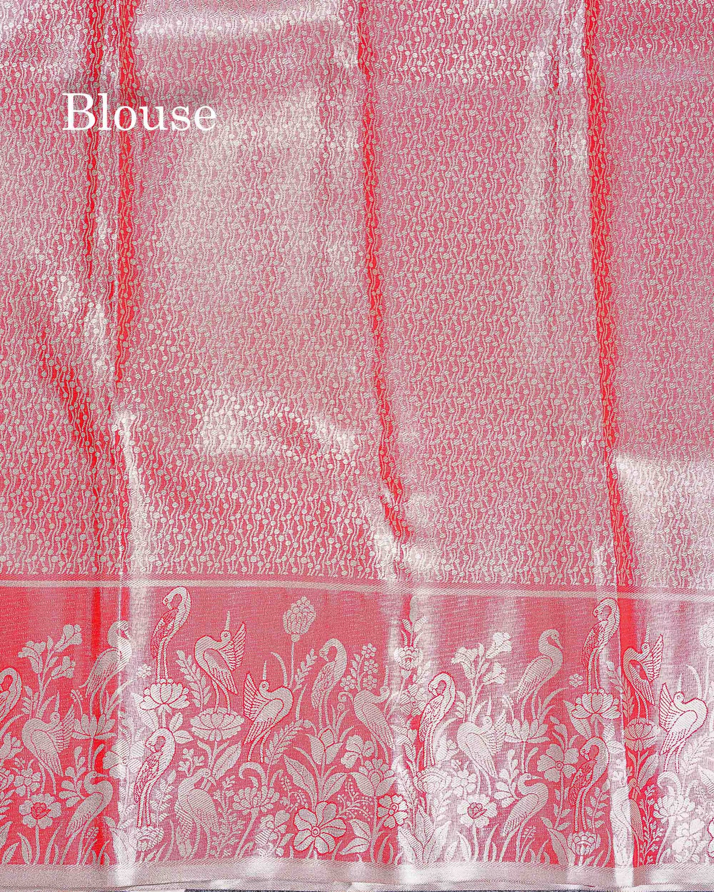Bridal Tissue Semi Silk Saree - Silver Colour Body With Tomato Red Fancy Evening Morning Border