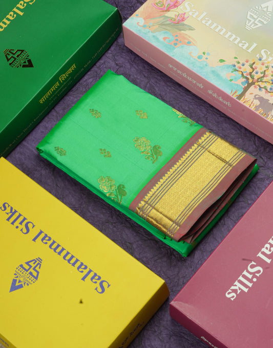 Light Green Pure Kanjivaram Silk Saree With One Side Traditional Border