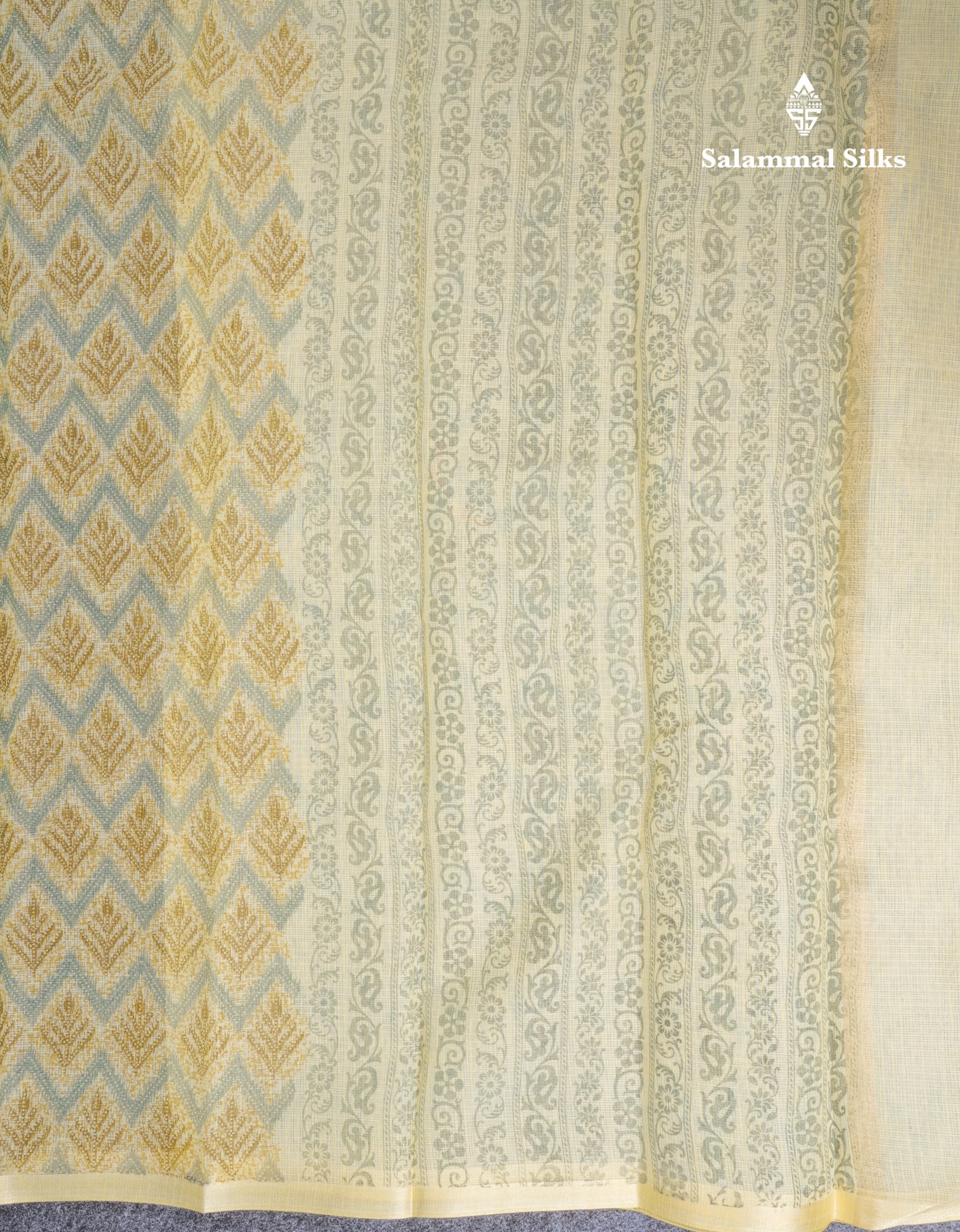 Sapphire Green Kota Cotton Saree With Small Ribbon Border