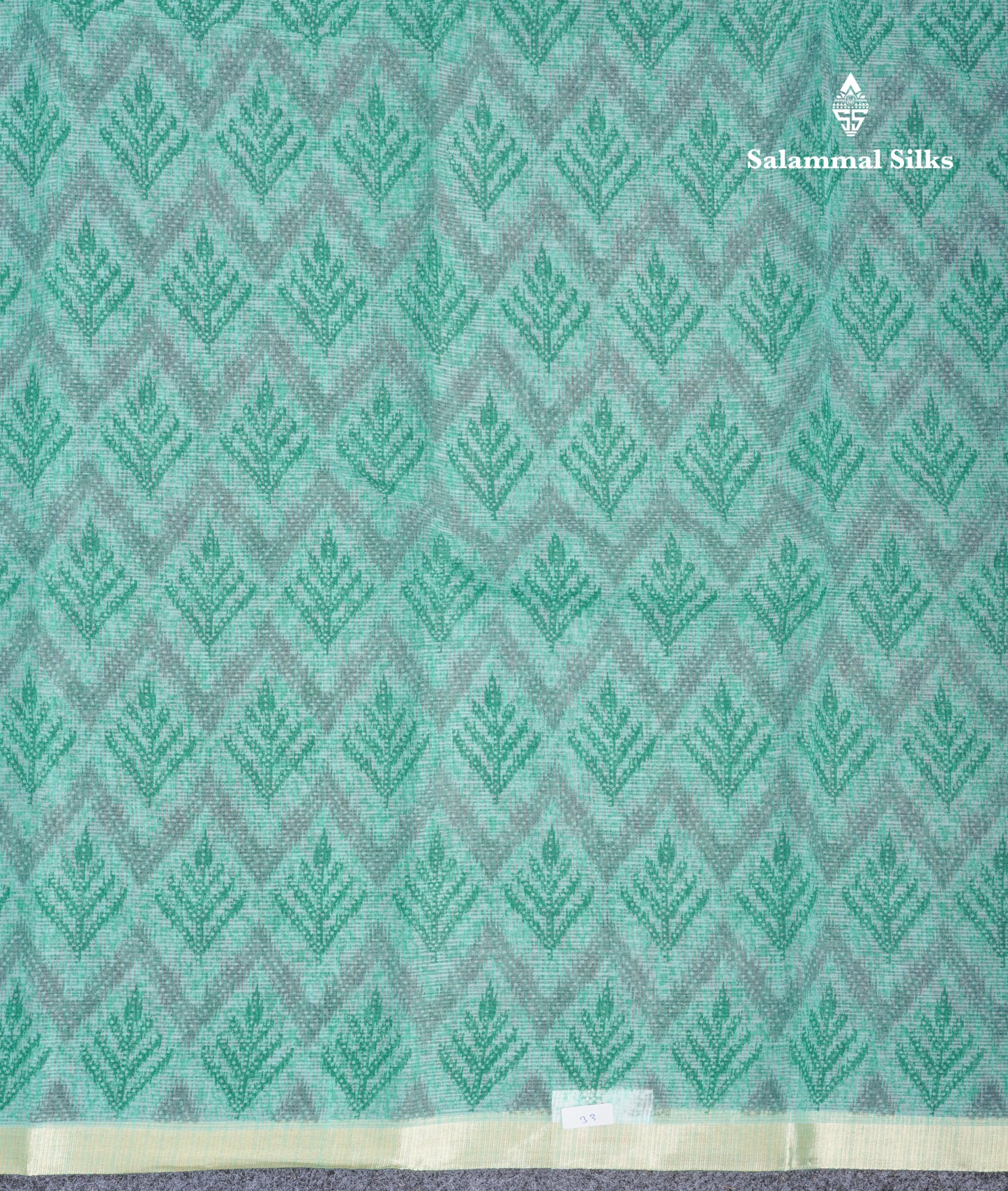 Sapphire Green Kota Cotton Saree With Small Ribbon Border