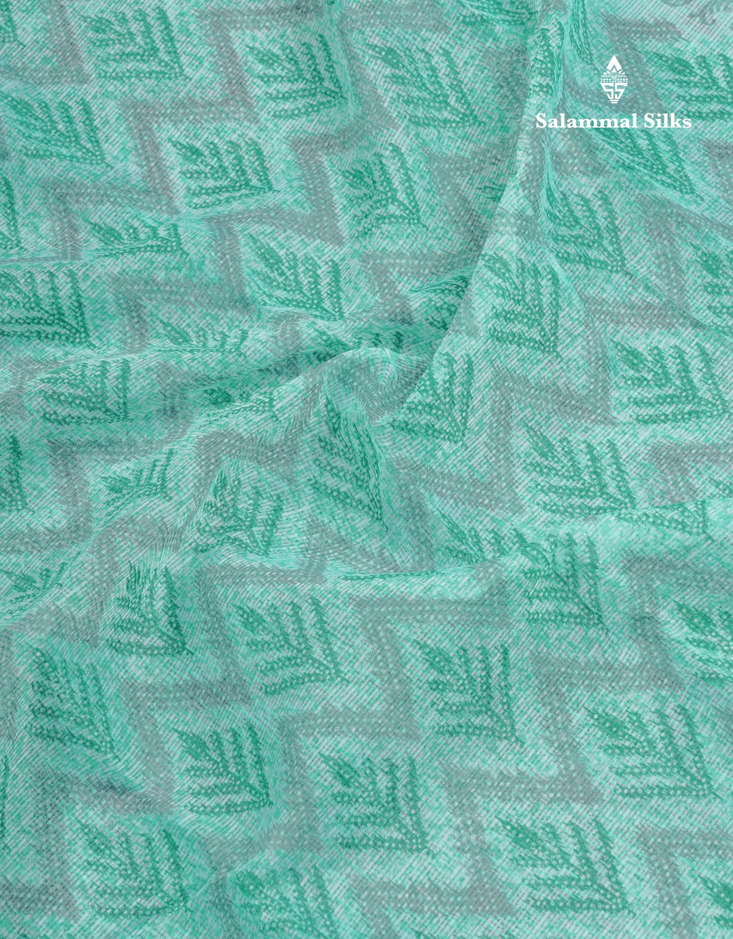 Sapphire Green Kota Cotton Saree With Small Ribbon Border