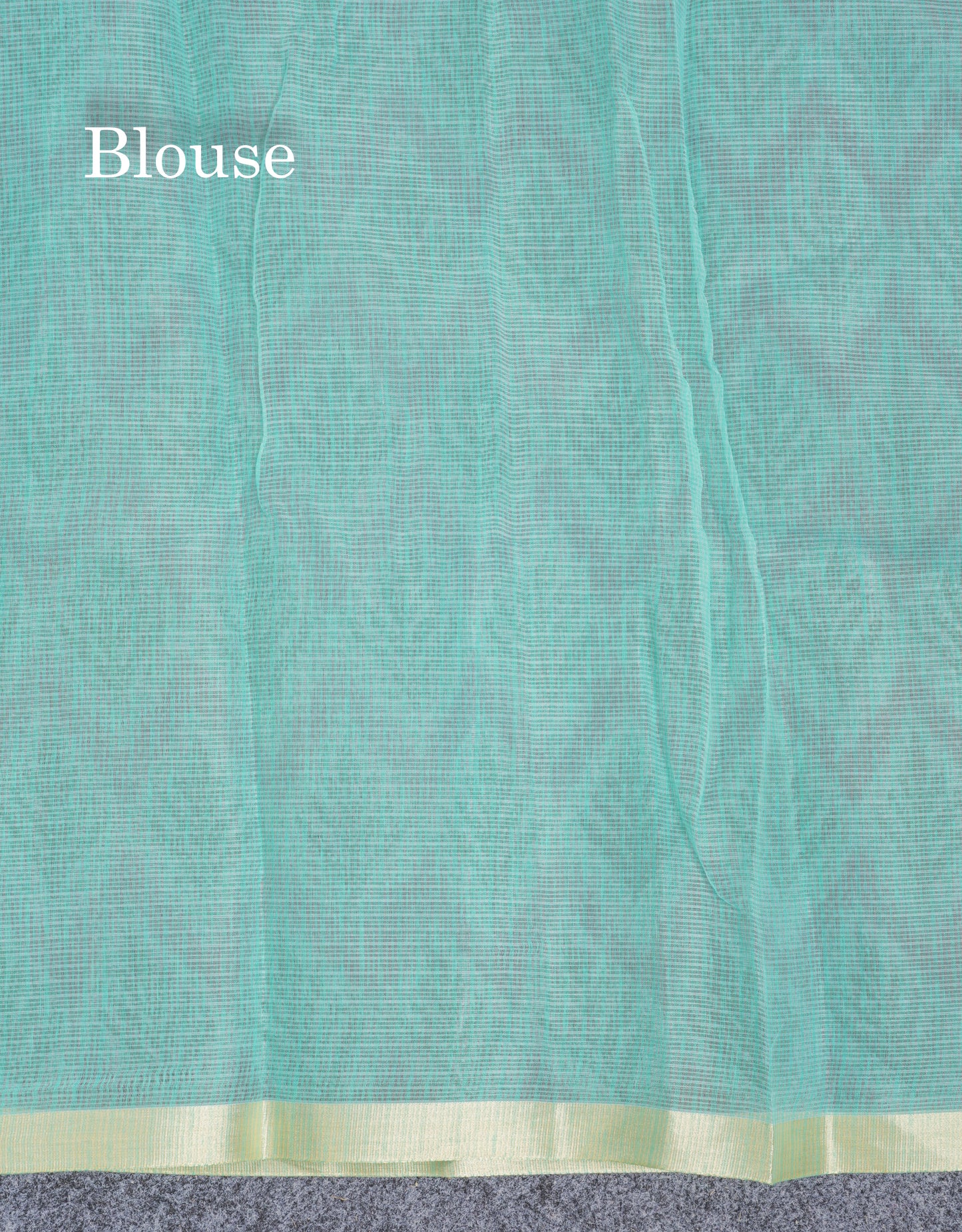 Sapphire Green Kota Cotton Saree With Small Ribbon Border