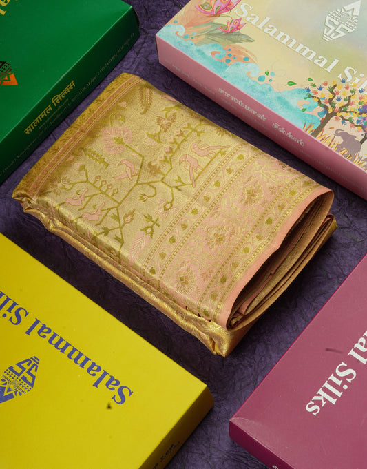 Pink Tissue Bridal Pure Kanjivaram Silk Saree With Meenakari Work Border