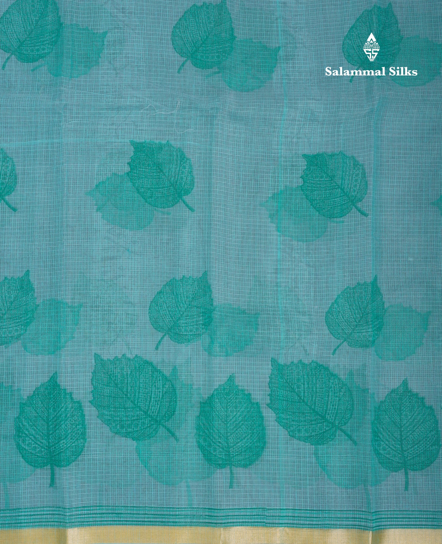 Sapphire Green Kota Cotton Saree With Small Ribbon Border