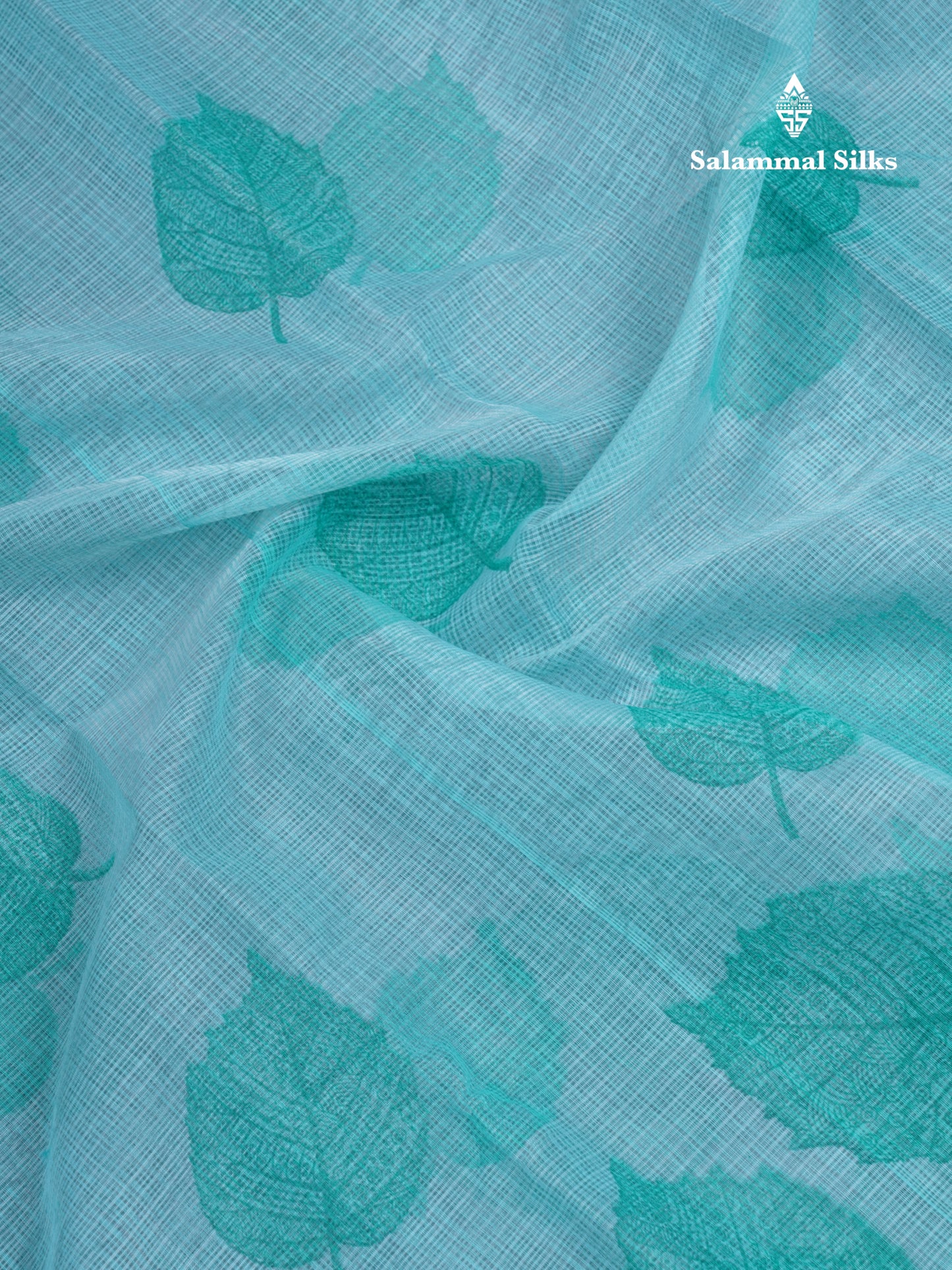 Sapphire Green Kota Cotton Saree With Small Ribbon Border