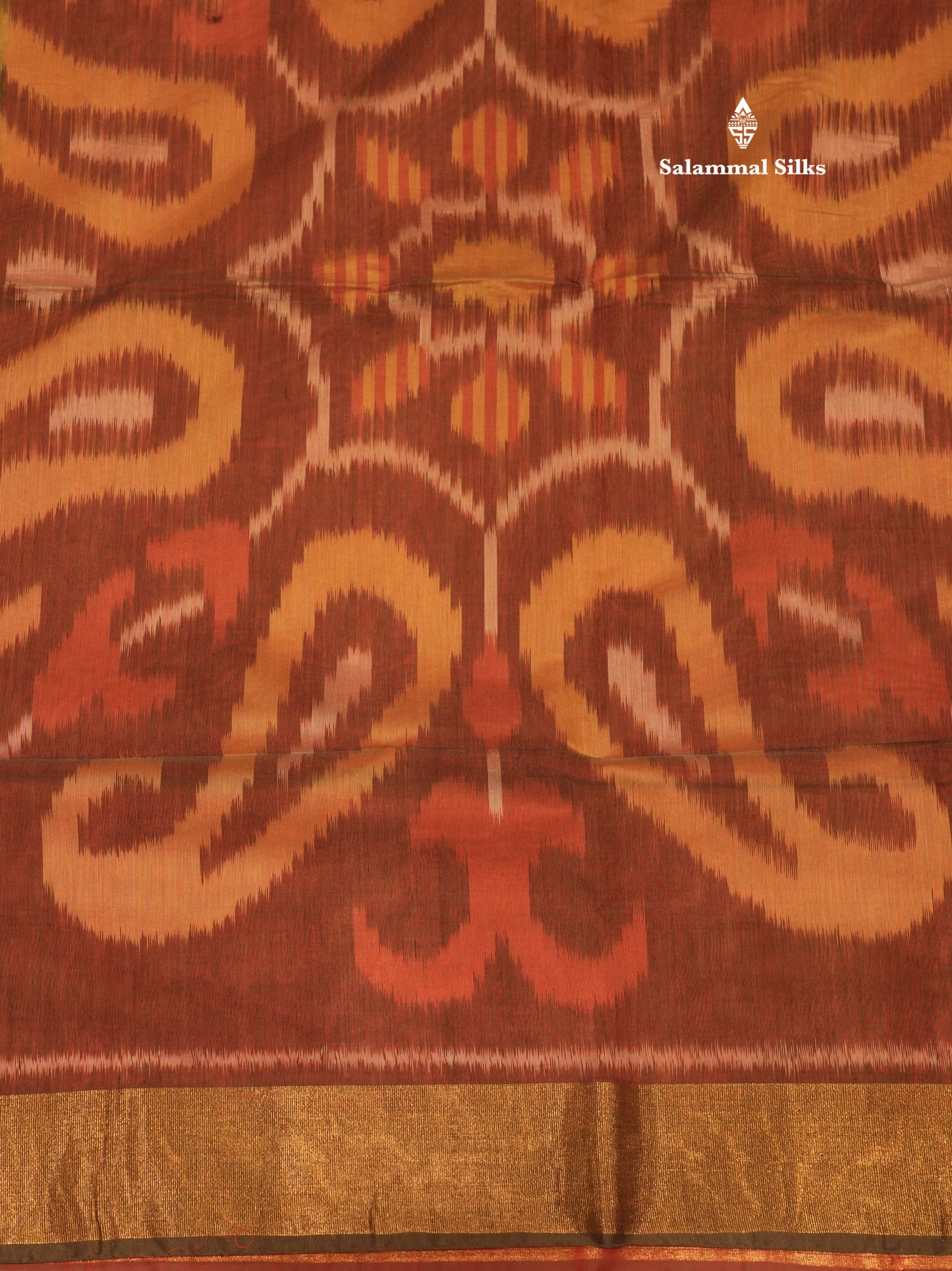 Premium Sandal Colour Pochampalli Cotton Saree With Gold Zari Border