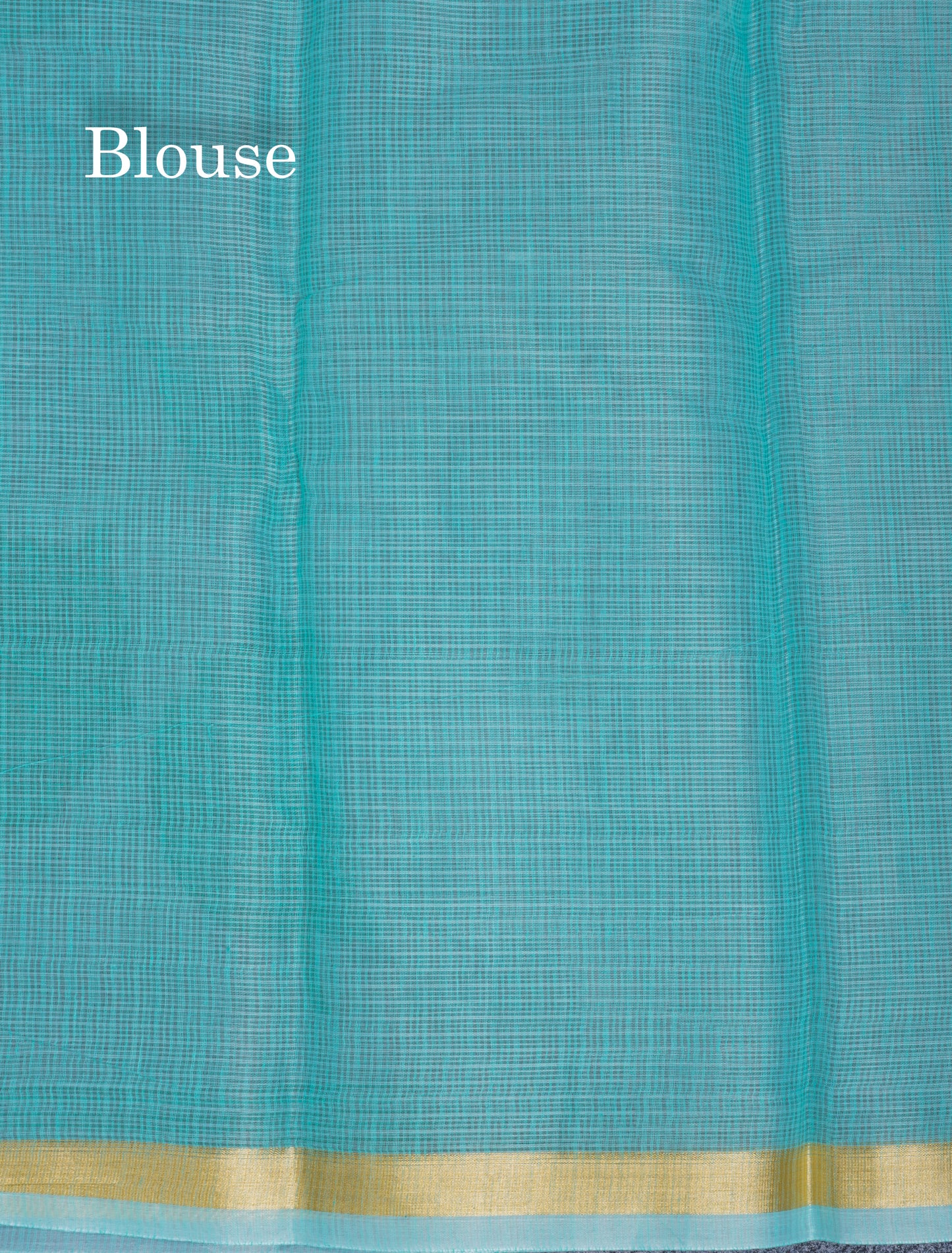 Sapphire Green Kota Cotton Saree With Small Ribbon Border