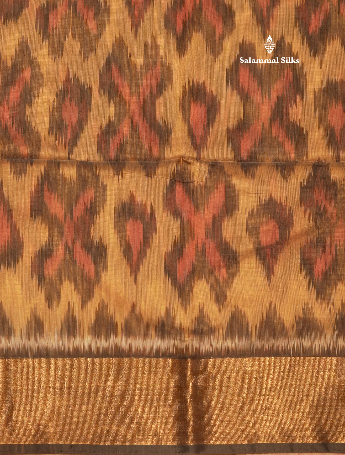 Premium Sandal Colour Pochampalli Cotton Saree With Gold Zari Border