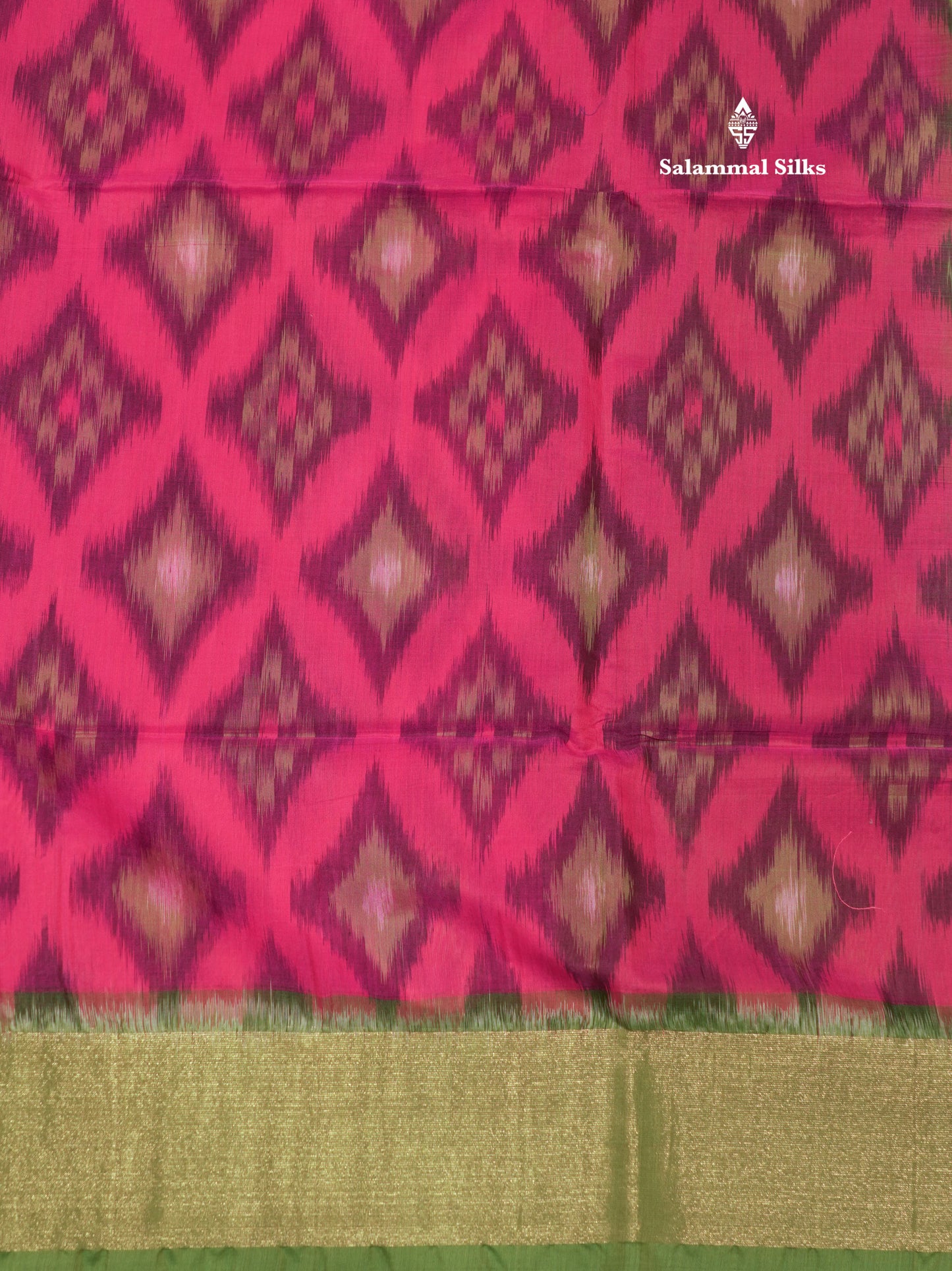 Premium Pink Colour Pochampalli Cotton Saree With Contrast Tissue Parrot Green Border