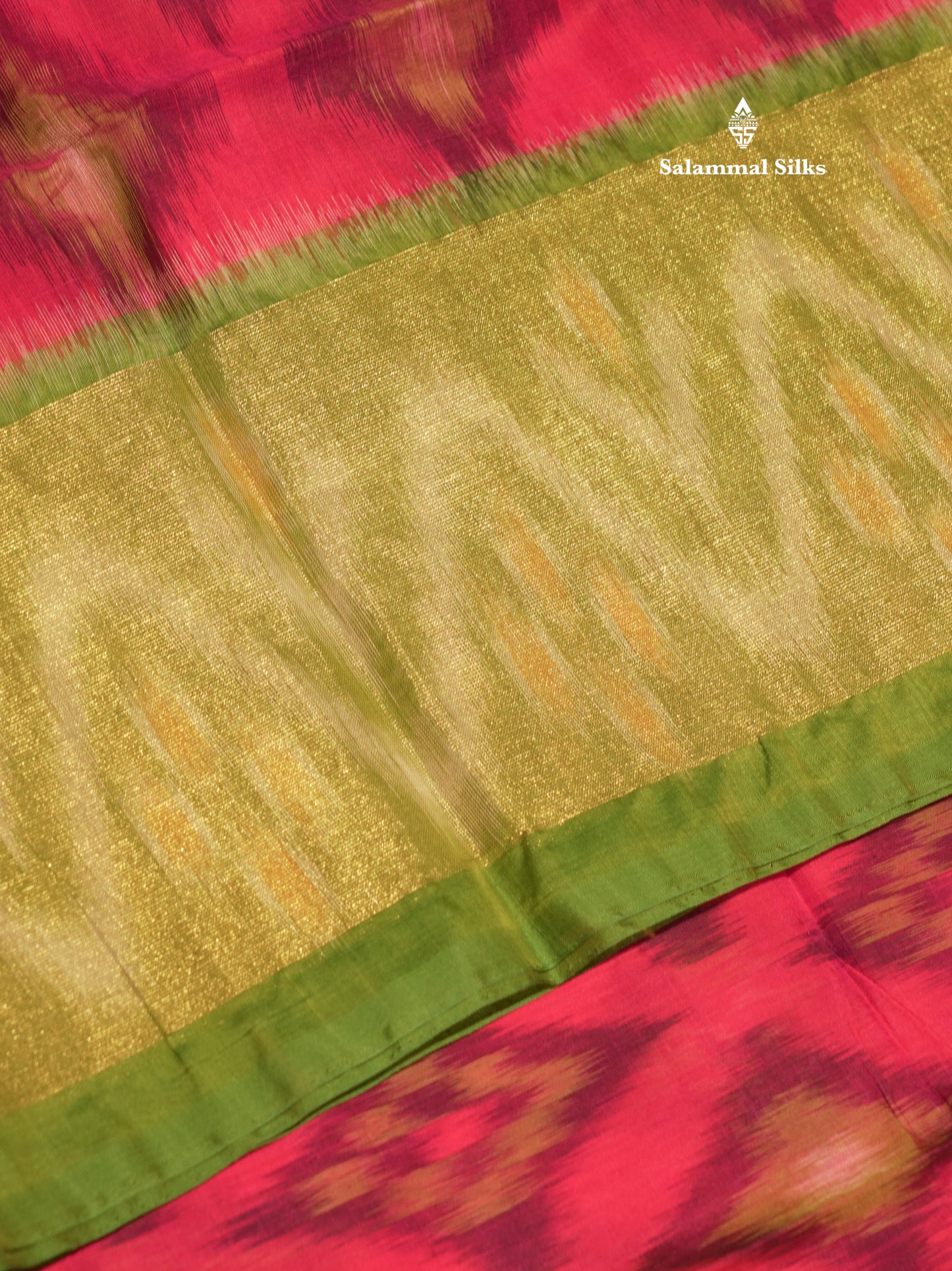 Premium Pink Colour Pochampalli Cotton Saree With Contrast Tissue Parrot Green Border