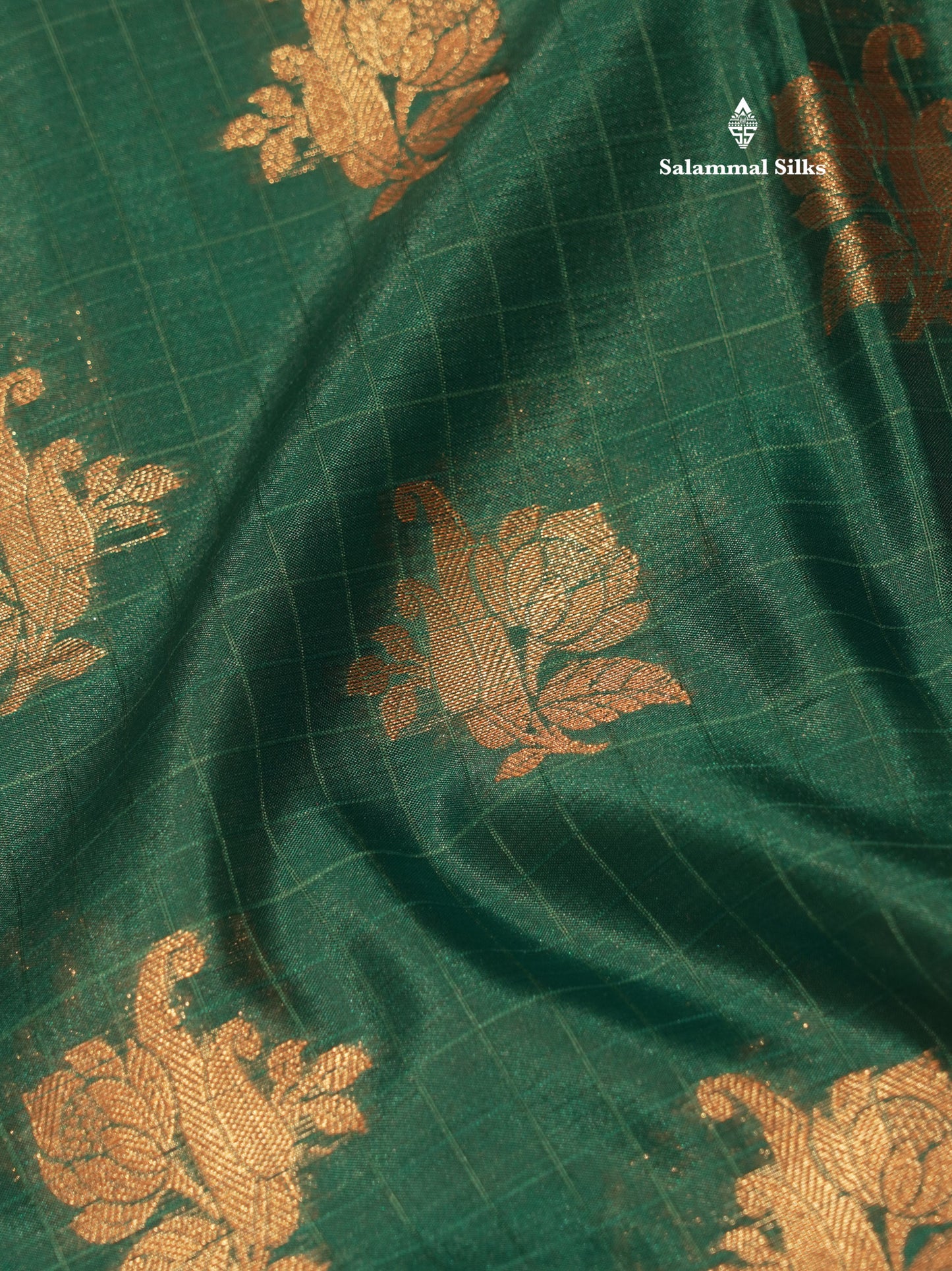 Peacock Green Colour Small Checks Semi Silk Saree With Contrast Chilly Red Border