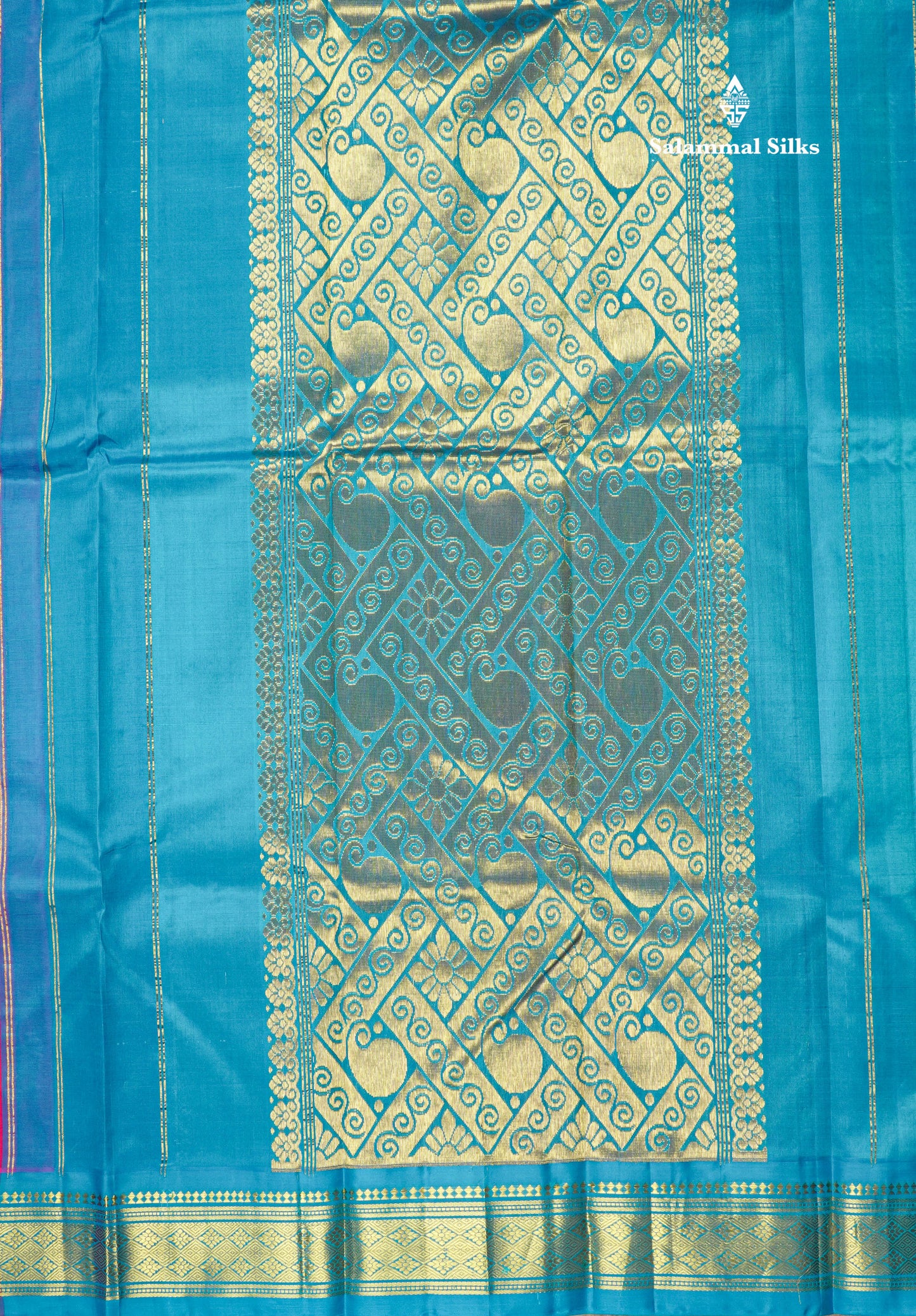 Reddish Pink Pure Kanjivaram Silk Saree With One Side Contrast Blue Border