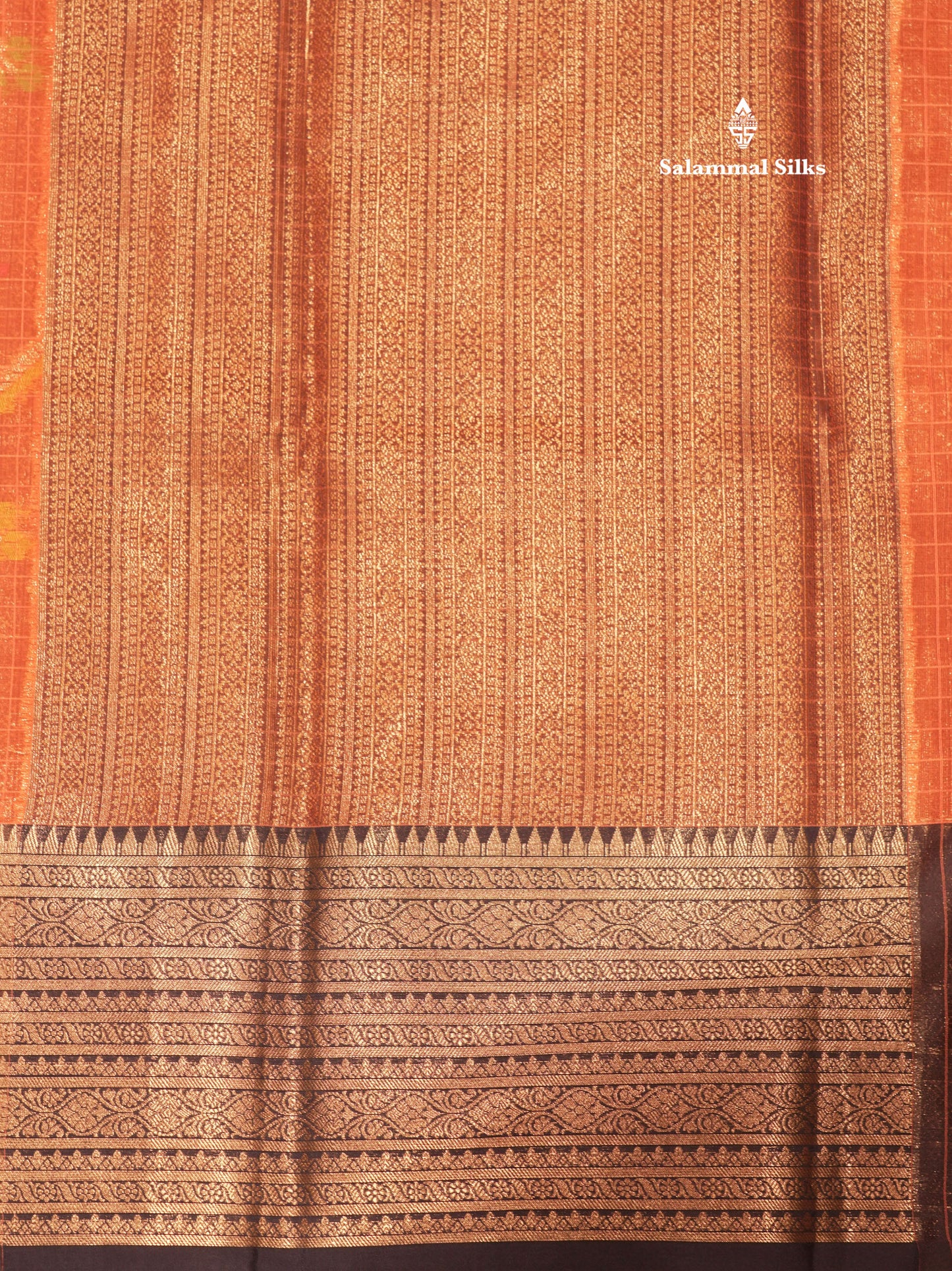 Peach Colour Small Checks Semi Silk Saree With Contrast Blue Shade Border