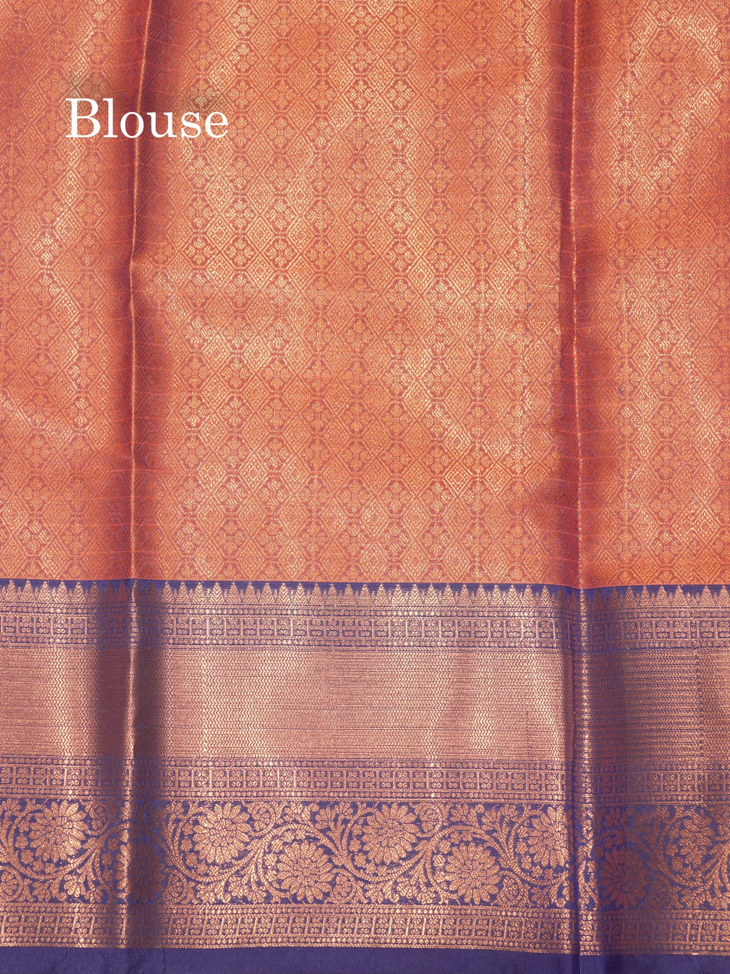 Peach Colour Small Checks Semi Silk Saree With Royal Blue Border