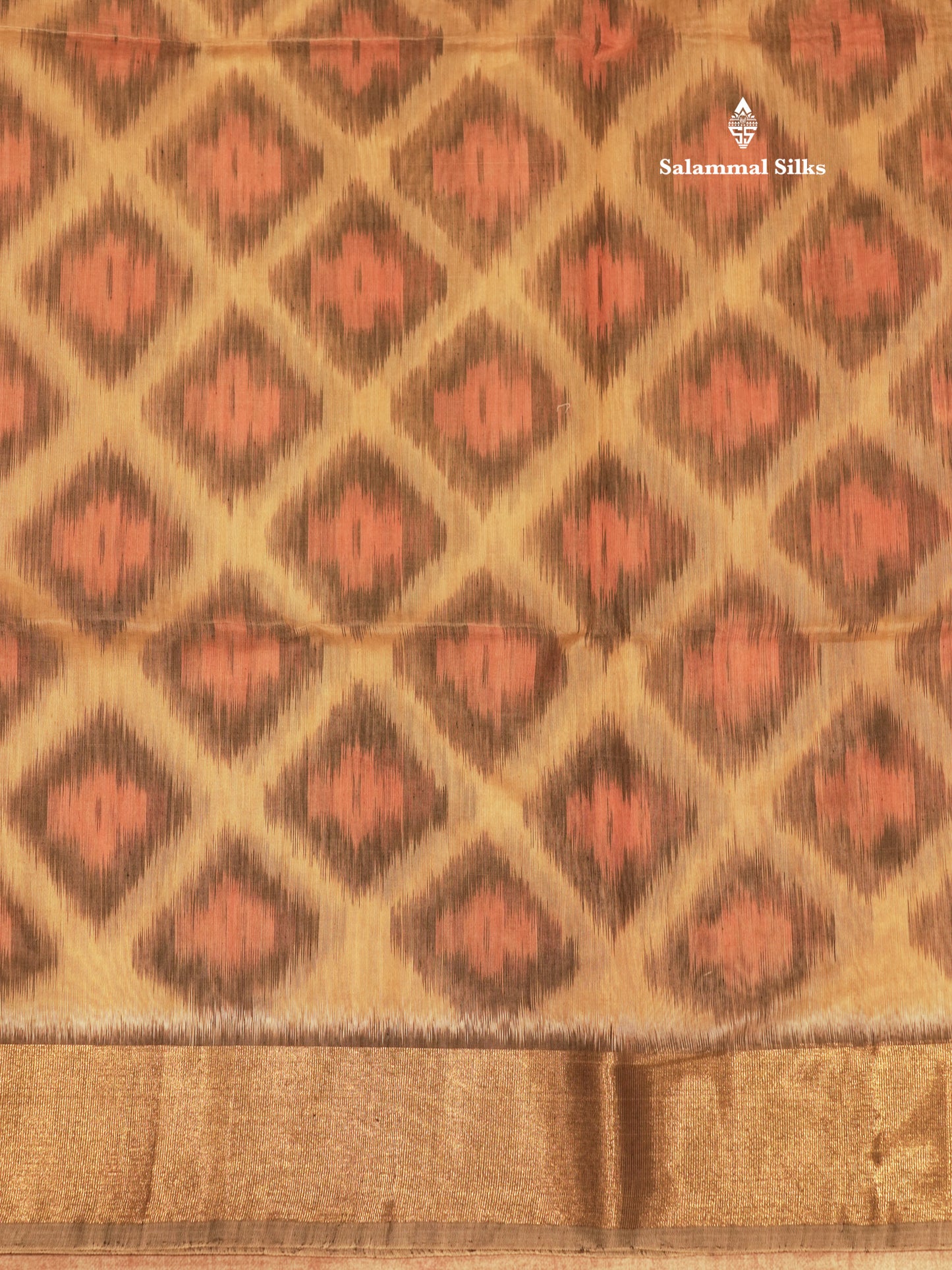 Premium Light Sandal Colour Pochampalli SICO Cotton Saree With Gold Zari Border