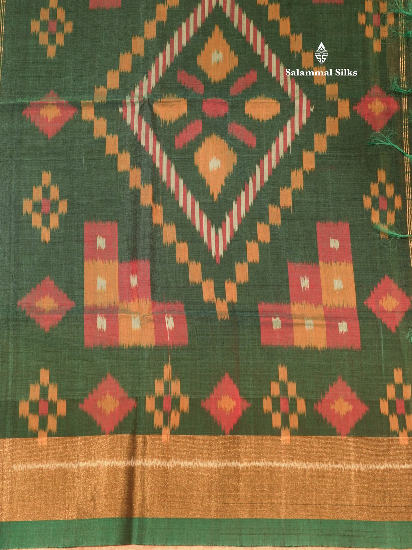 Premium Magenta Colour Pochampalli Pure Cotton Saree With Contrast Bottle Green Border