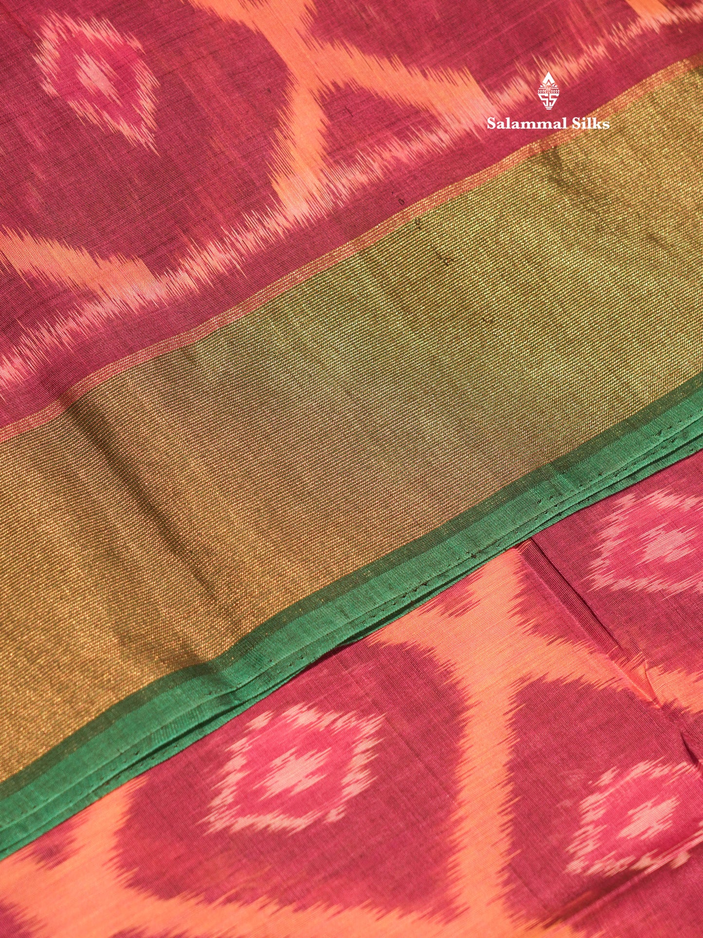 Premium Magenta Colour Pochampalli Pure Cotton Saree With Contrast Bottle Green Border