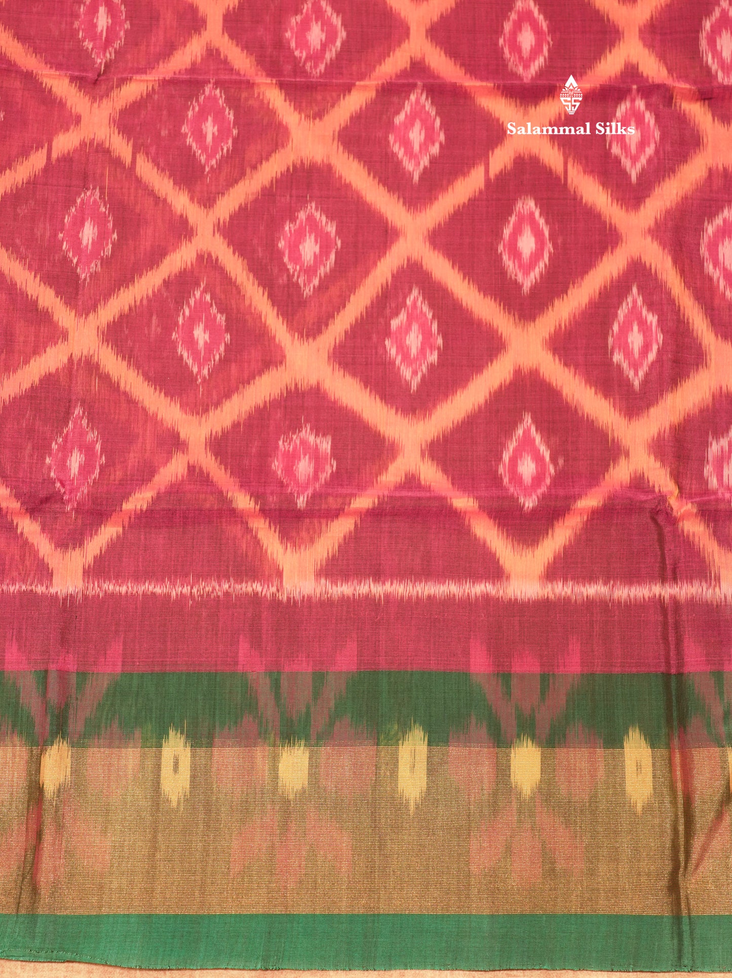 Premium Magenta Colour Pochampalli Pure Cotton Saree With Contrast Bottle Green Border