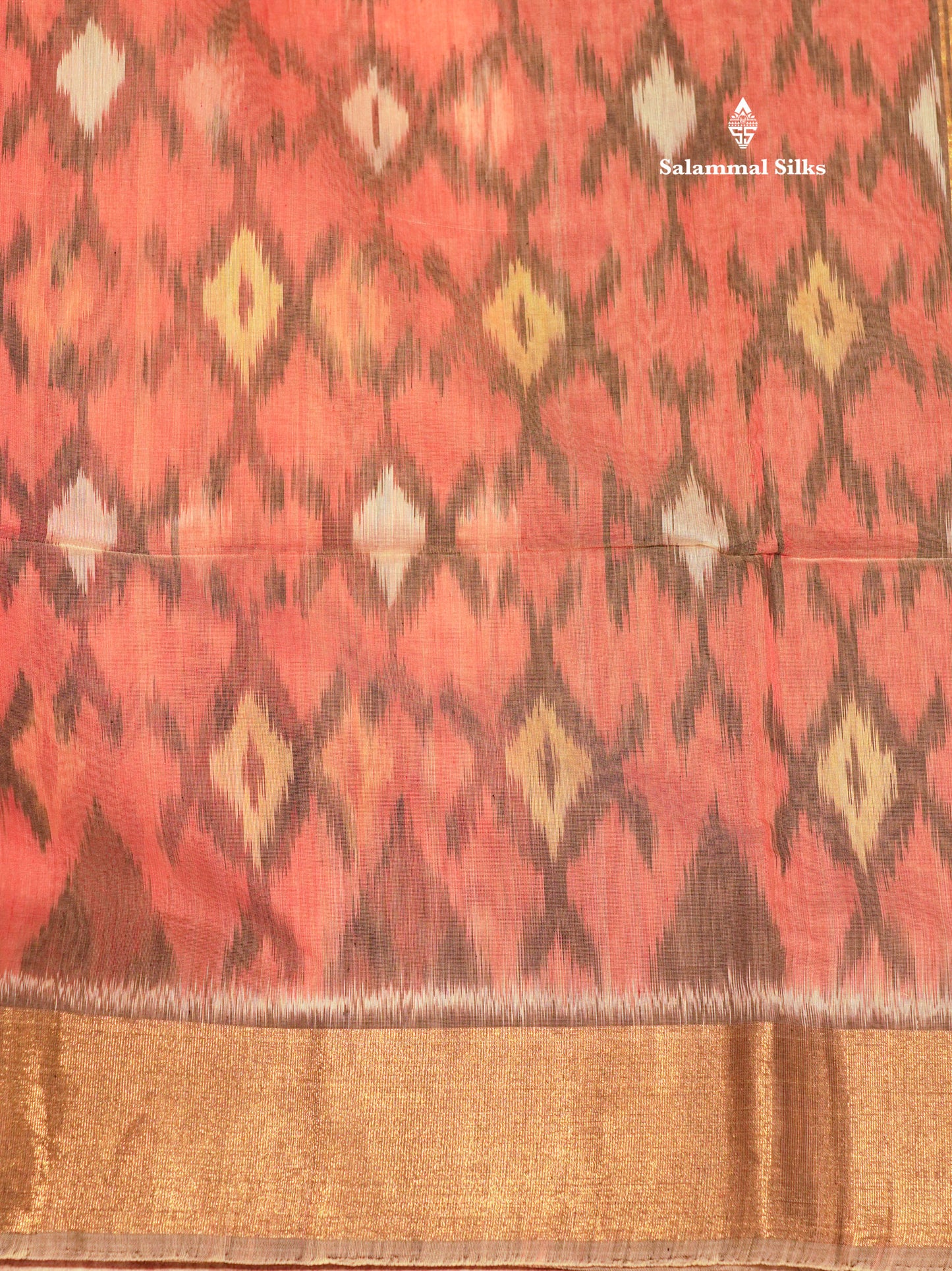 Premium Chocolate Colour Pochampalli Cotton Saree With Gold Zari Border