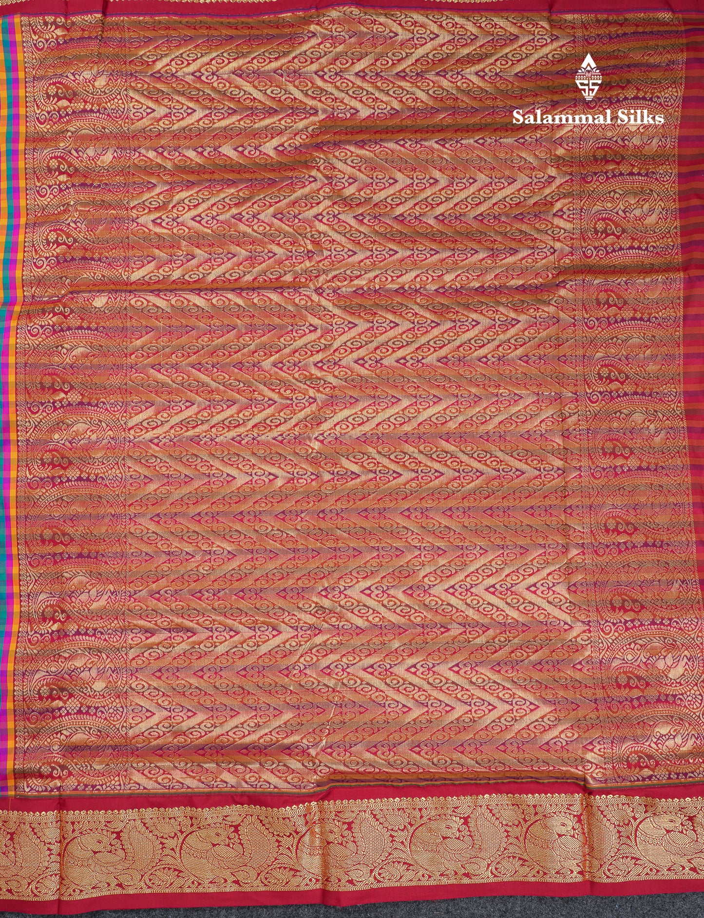 10.5 Yards Semi Silk Saree Paalum Pazham Checks With Contrast Maroon Traditional Border