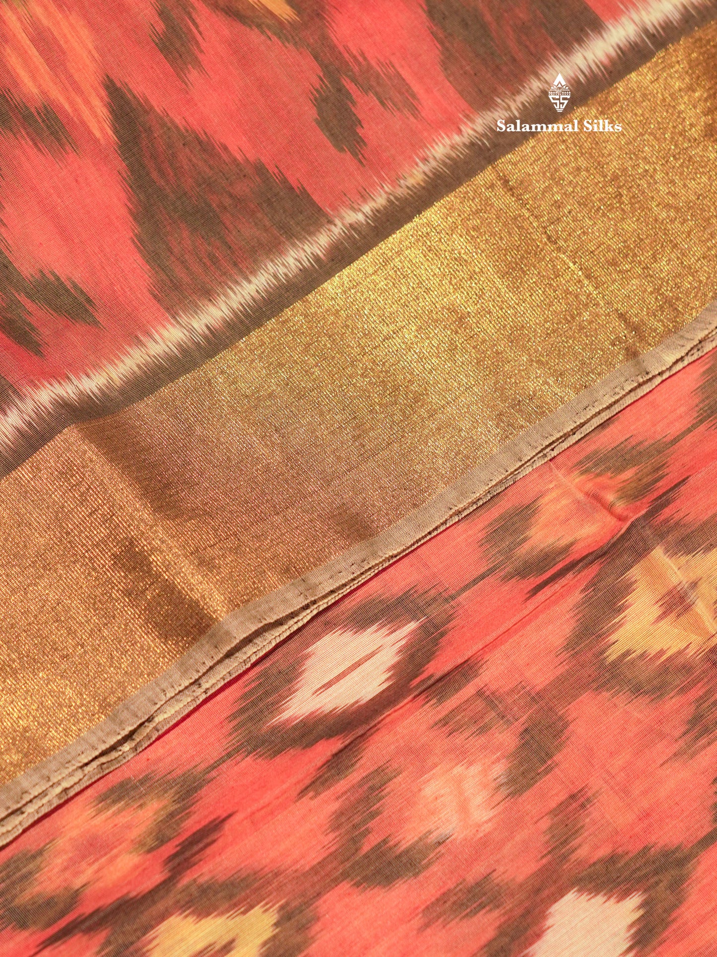 Premium Chocolate Colour Pochampalli Cotton Saree With Gold Zari Border