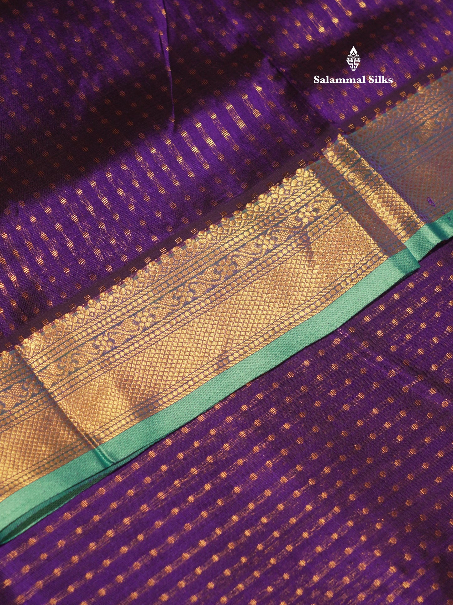 Violet Colour Pure Silk Cotton Saree With Contrast Sapphire Green Fancy Border