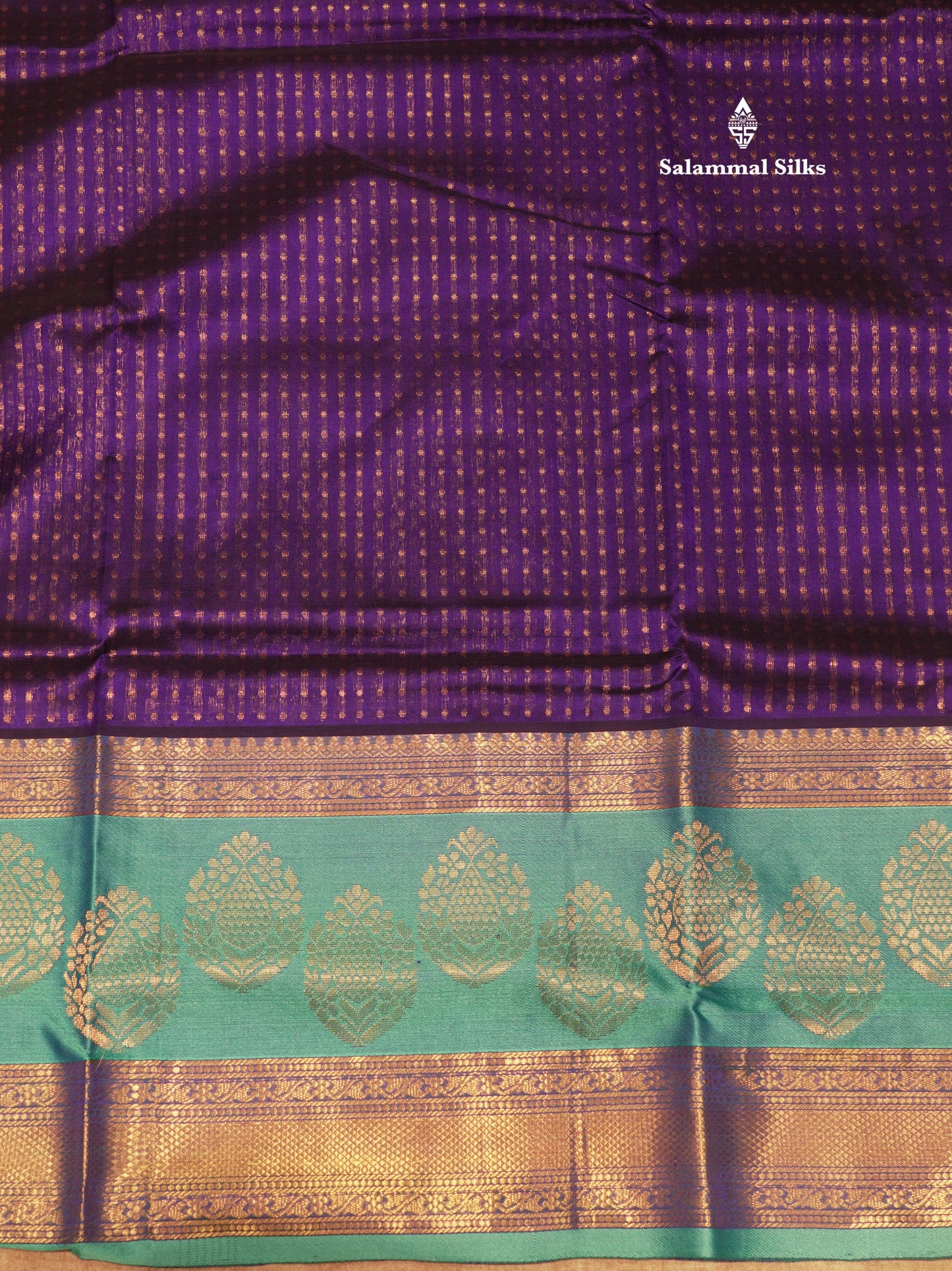 Violet Colour Pure Silk Cotton Saree With Contrast Sapphire Green Fancy Border
