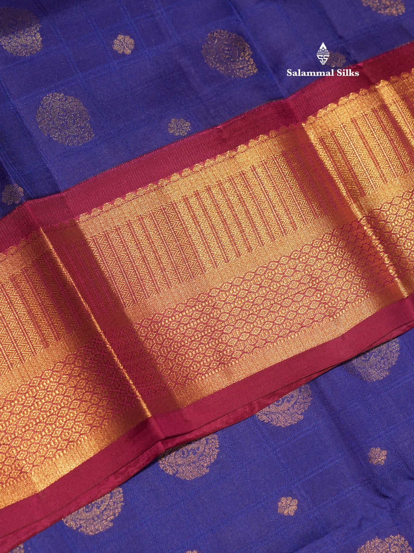 Blue Colour Pure Kanjivaram Silk Saree With Contrast Vadamalli Border