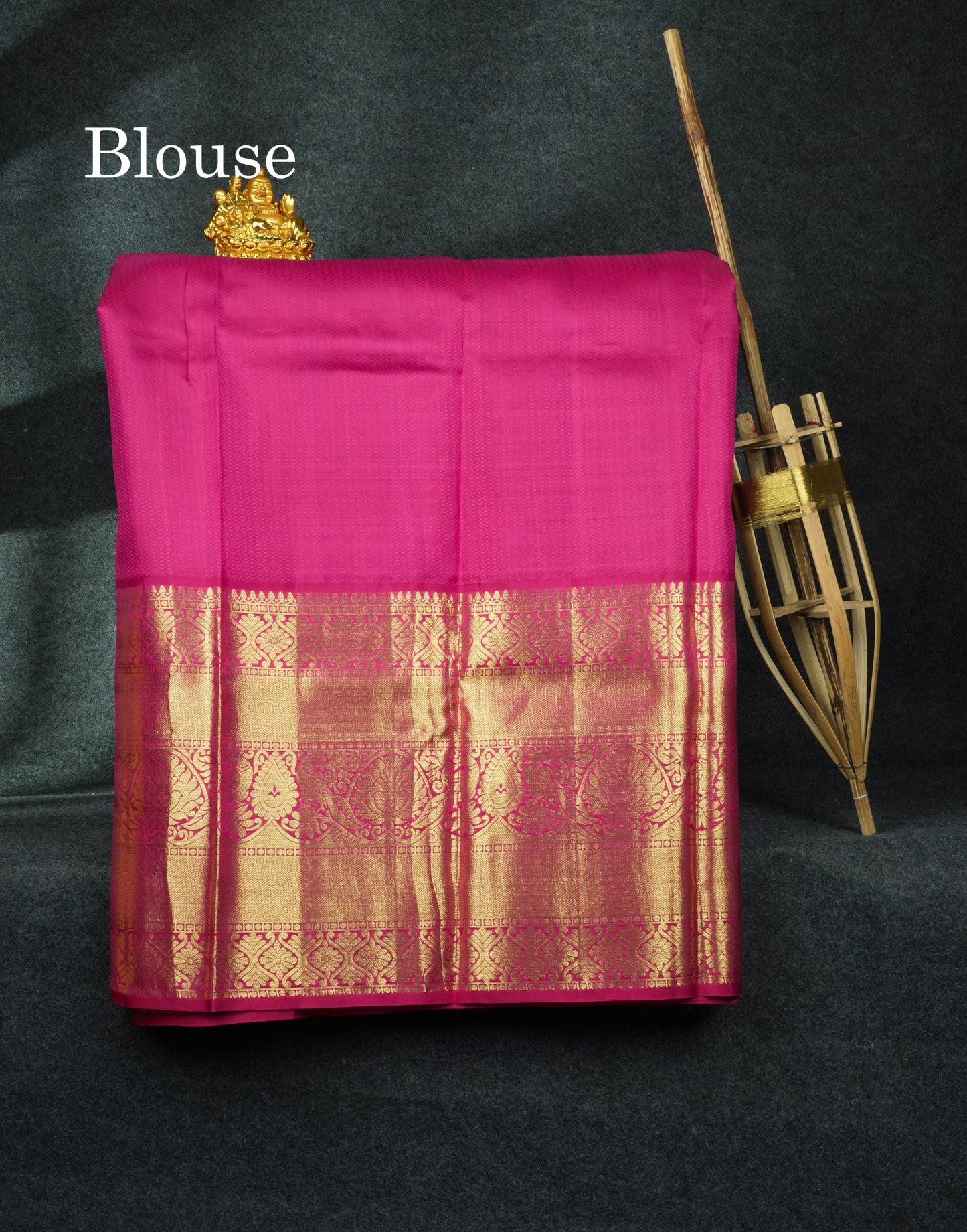 Pure Silk Pattu Pavadai (Green) With Magenta Blouse 44"