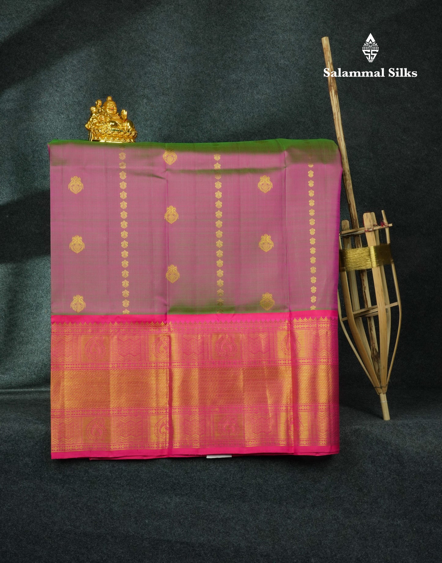 Dual Tone Pure Silk Pattu Pavadai (Magenta & Green) With Pink Blouse 44"