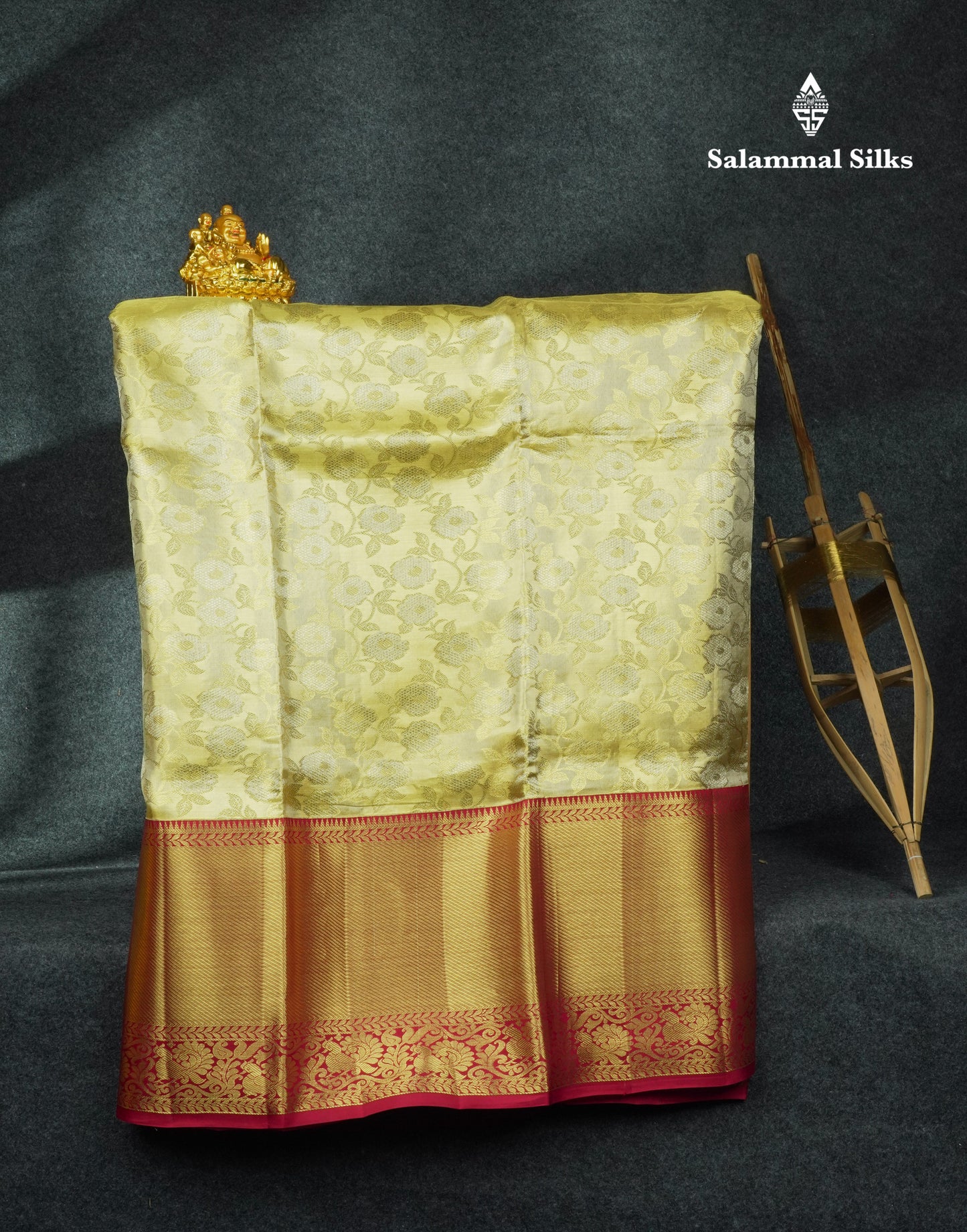 Pure Silk Pattu Pavadai Tissue (Gold) With Maroon Blouse 44"