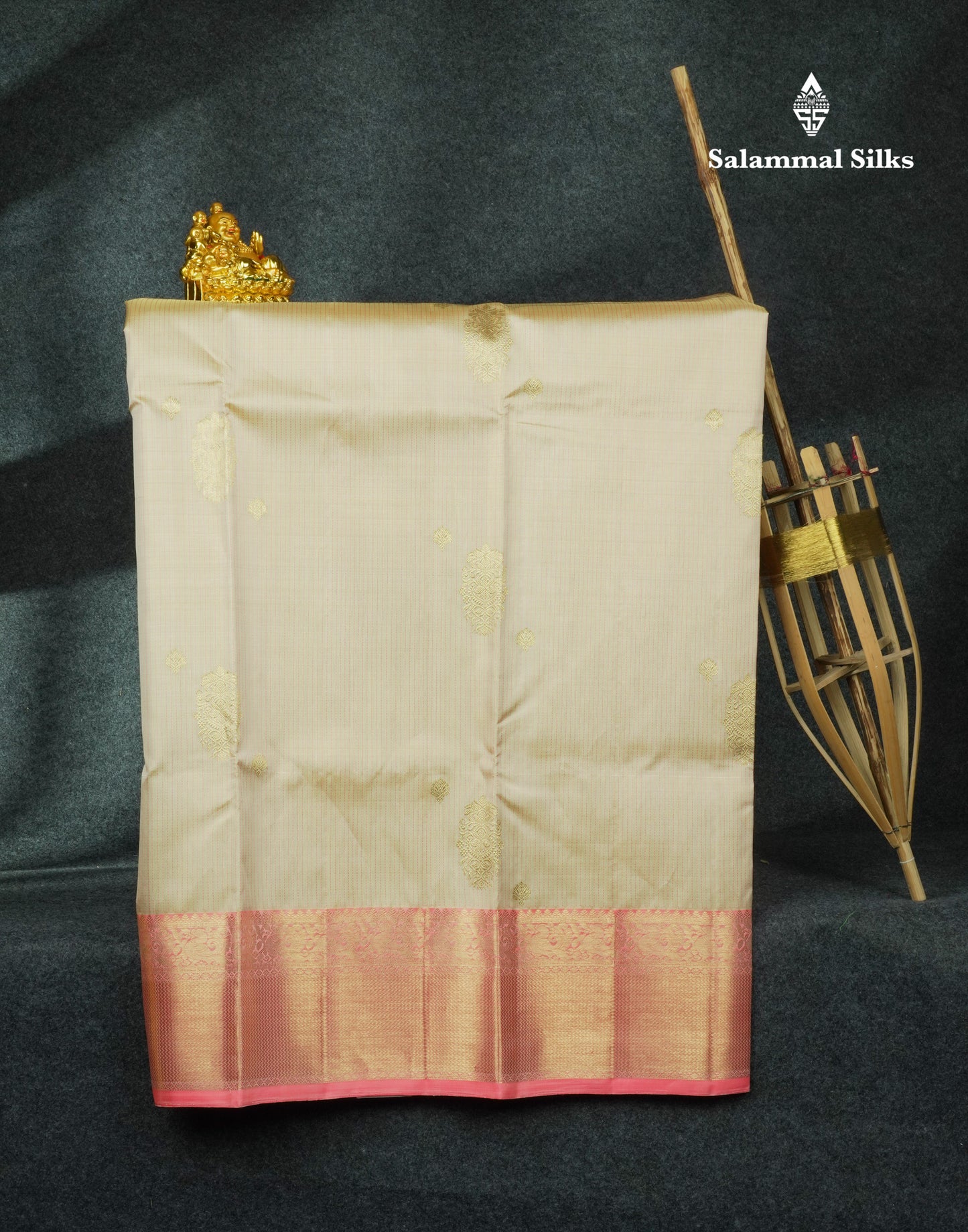 Pure Silk Pattu Pavadai Tissue (Beige) With Beige Blouse 44"