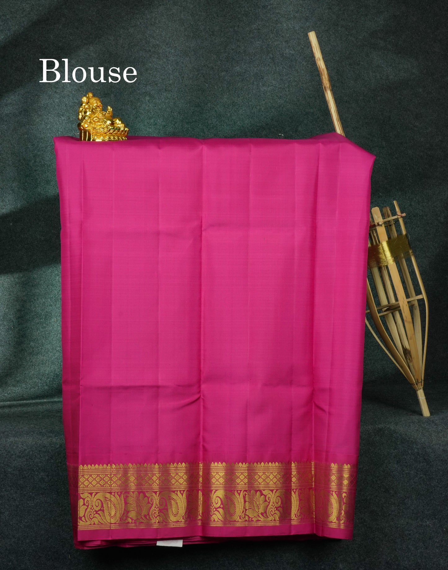Pure Silk Pattu Pavadai Tiny Checks (Green) With Magenta Blouse 44"