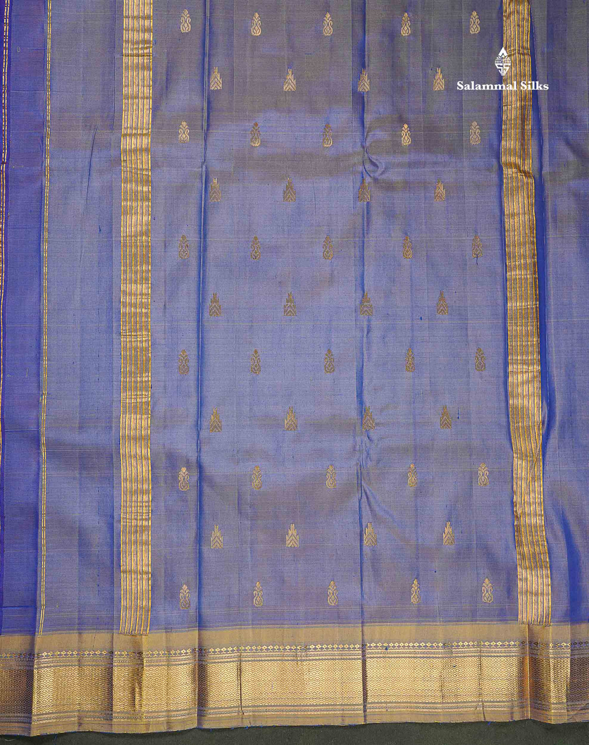 One Side Border Pure Silk Saree - Dual Tone Royal Blue Colour Body With Traditional Border
