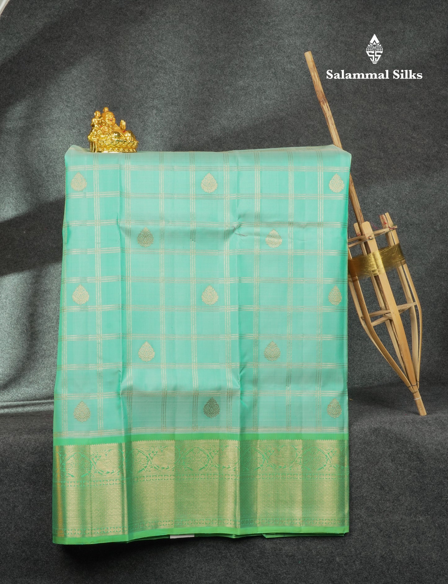Pure Silk Pattu Pavadai (Pastel Blue) With Rexona Green Blouse 44"