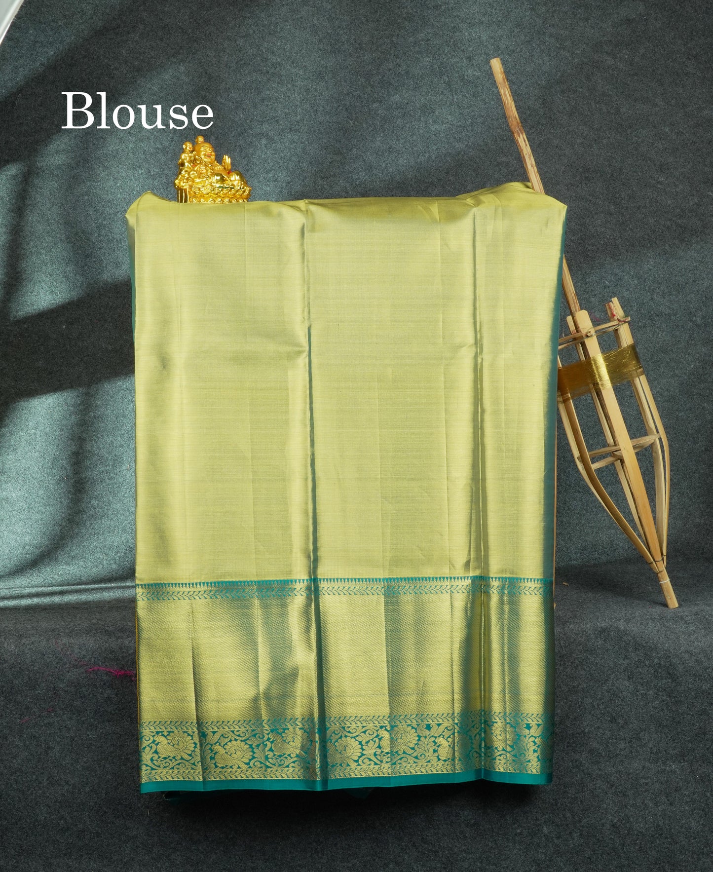 Pure Silk Pattu Pavadai Tissue (Gold) With Peacock Green Blouse 44"