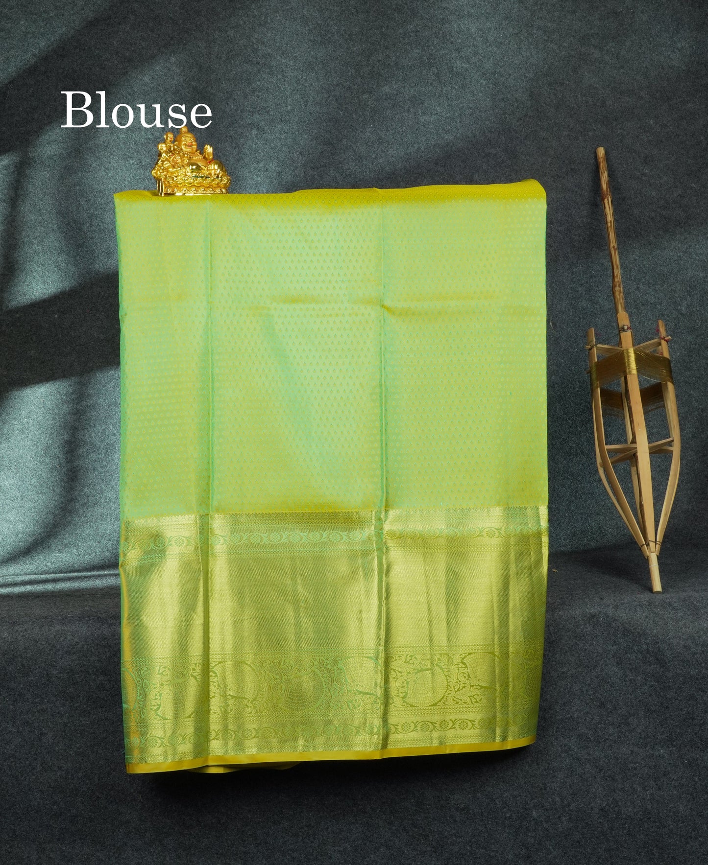 Pure Silk Pattu Pavadai (Saffire Green) With Manthulir Green Blouse 44"